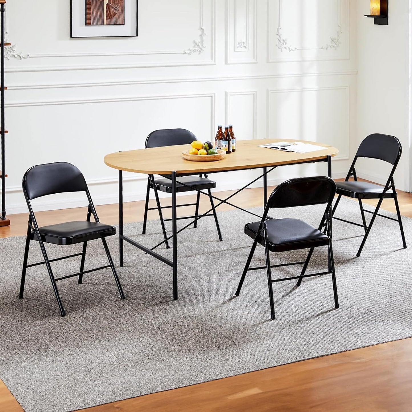 Asdsed Klappstuhl 4er Set, Klappstühle Gepolstert, Klappstuhl bis 158KG Gepolstert mit Starker Stahlrahmen, Faltbarer Klappstühle Platzsparender Schreibtischstuhl für Haus Büro Garten Balkon Party