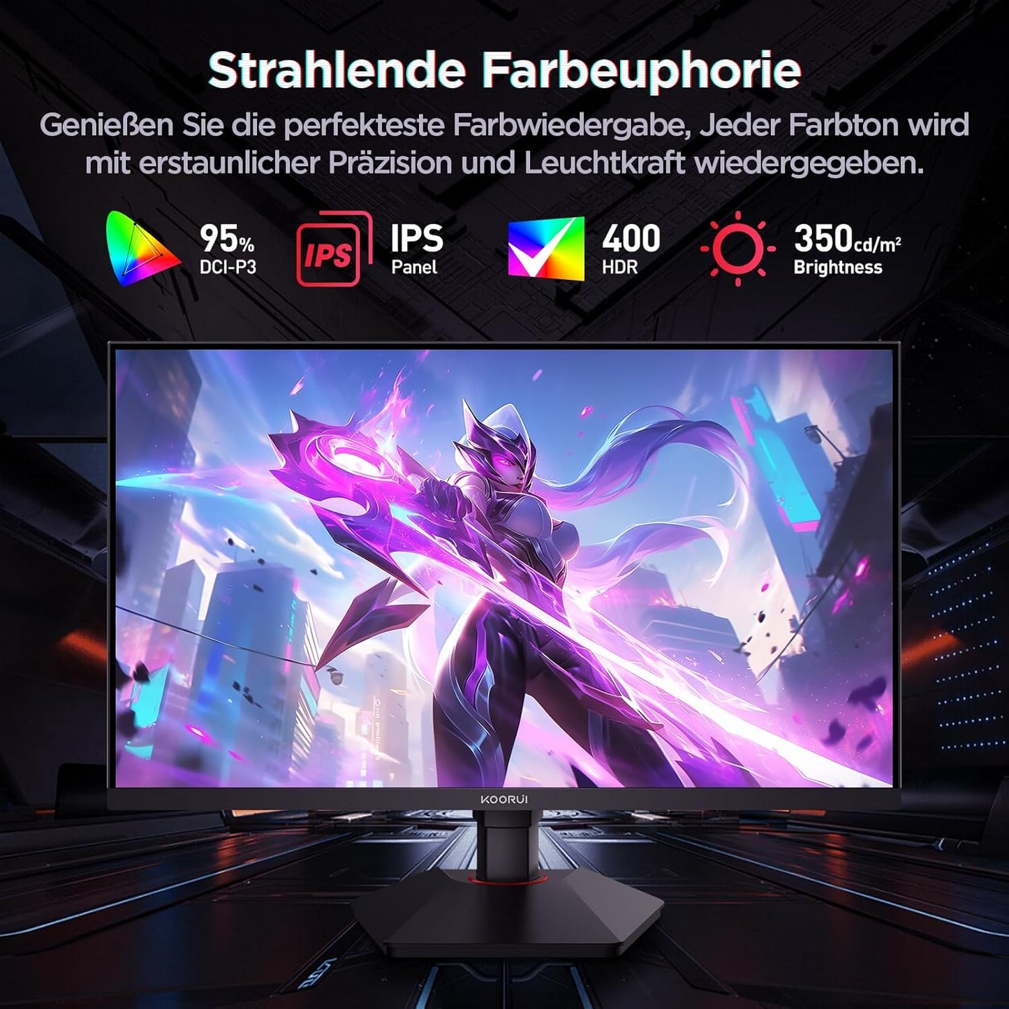 KOORUI Gaming Monitor 24 Inches, 200Hz PC Screen FHD 1920 x 1080 Fast IPS HDR400, Adaptive Sync 1ms, HDMI 2.0 & DP 1.4, VESA 75 x 75 mm-G2411P