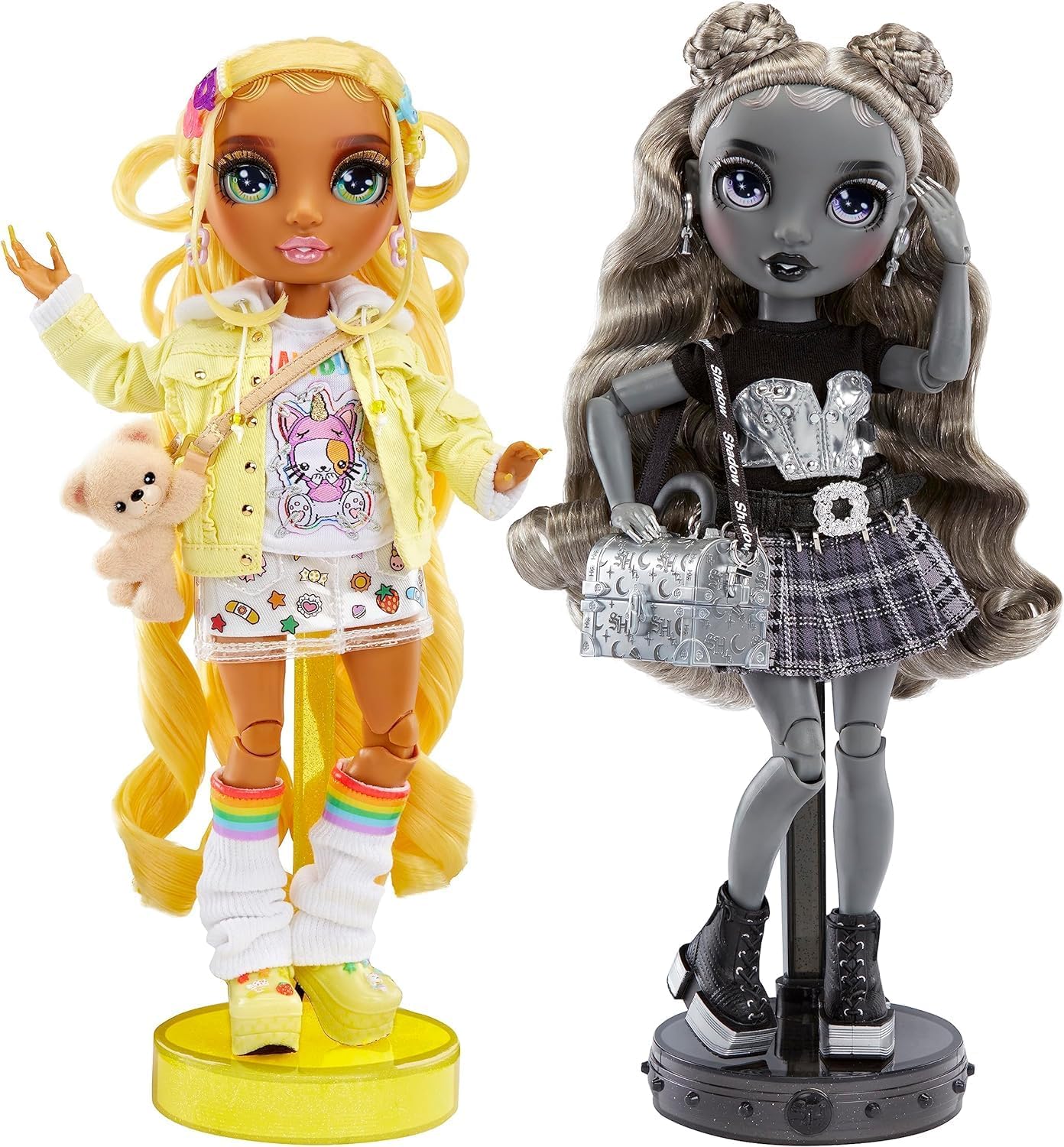 Rainbow High Shadow High Special Editon - Madison Twins Sunny & Luna - 2 Modepuppen mit gelben & grauen Designer-Mix & Match-Outfits mit Accessoires - Für Sammler und Kinder von 4-12 Jahren