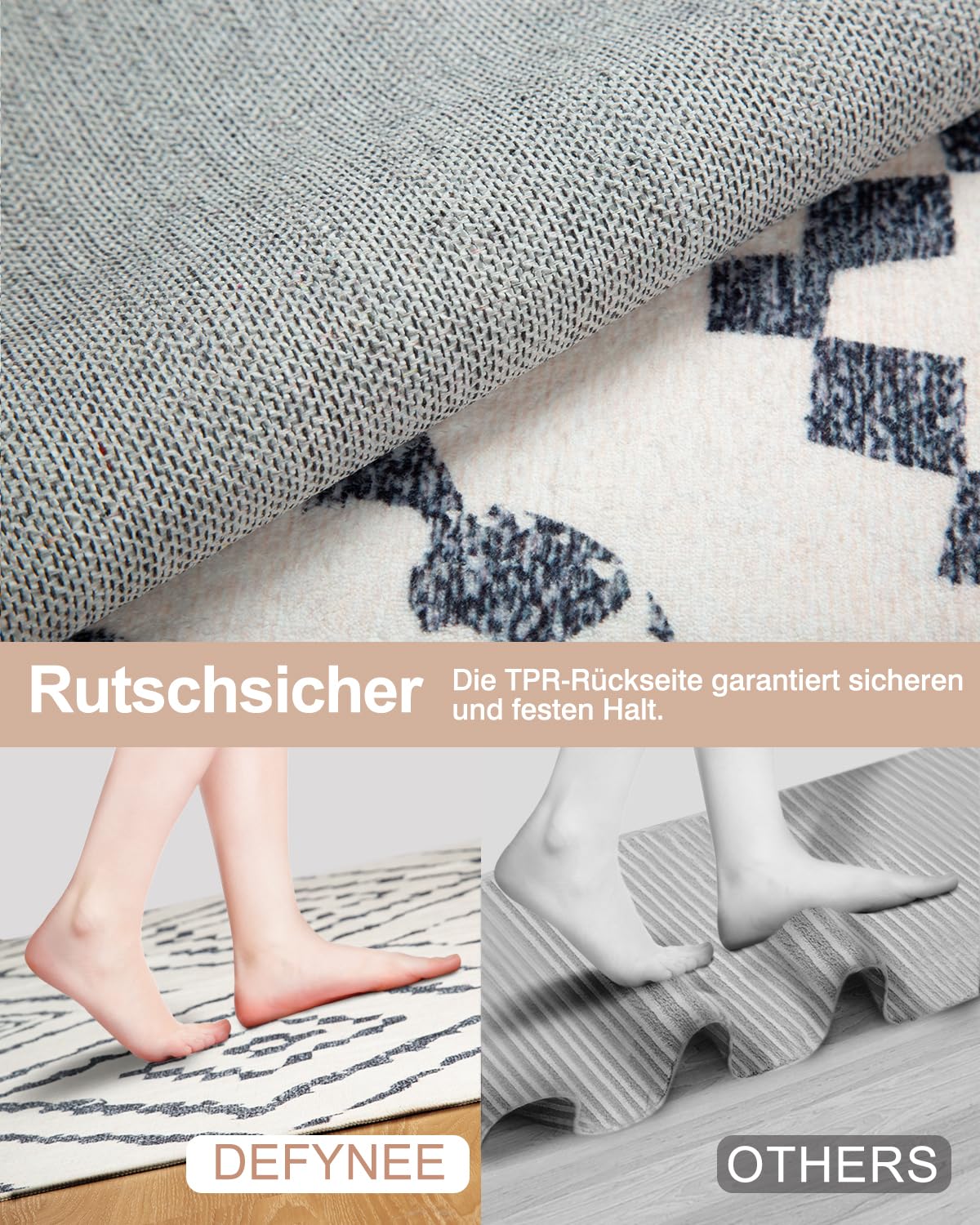 DEFYNEE Teppich Wohnzimmer 120 x 180 cm – Waschbarer Kurzflor Teppich, rutschfest, Vintage & Boho Stil, Pflegeleicht – Für Flur, Wohnzimmer, Schlafzimmer & Esszimmer, Dunkelblau