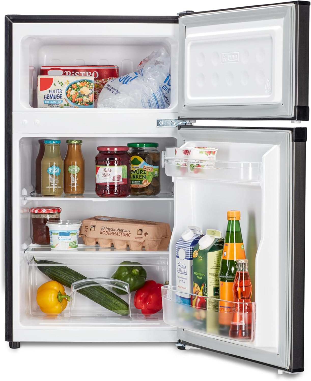 MEDION MD 37689 Mini Fridge-Freezer Combination (85 Litres, 61 L Fridge Compartment, 24 L Freezer, Freestanding, 40 dB, Transparent Vegetable Drawer, Interchangeable Door Hinge, Grey