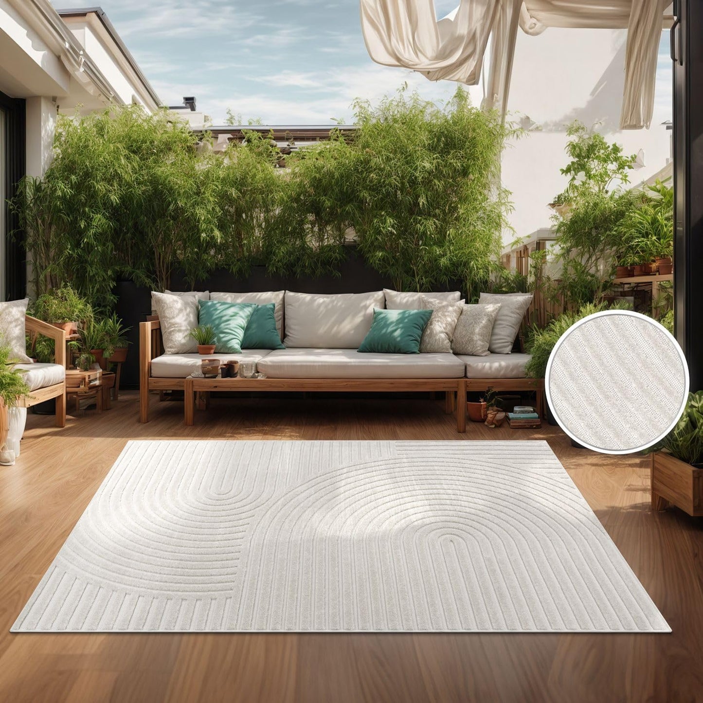 TT Home Indoor and Outdoor Rug Weatherproof Balcony Bedroom Boho Skandi Motif Plain Colours Colour: Cream 3, Size: 60 x 100 cm