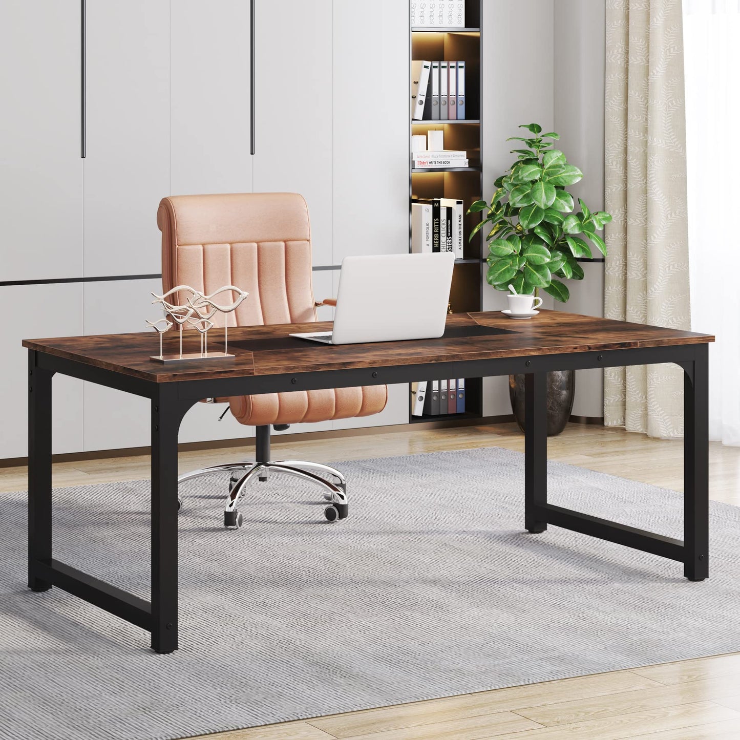 Tribesigns Computer Desk, 180 x 90 x 77 cm, PC Table, Office Table, Work Table, Dining Table, Office Furniture, Computer Desk, Conference Table for Home Office, Home Desks, Rustic Brown