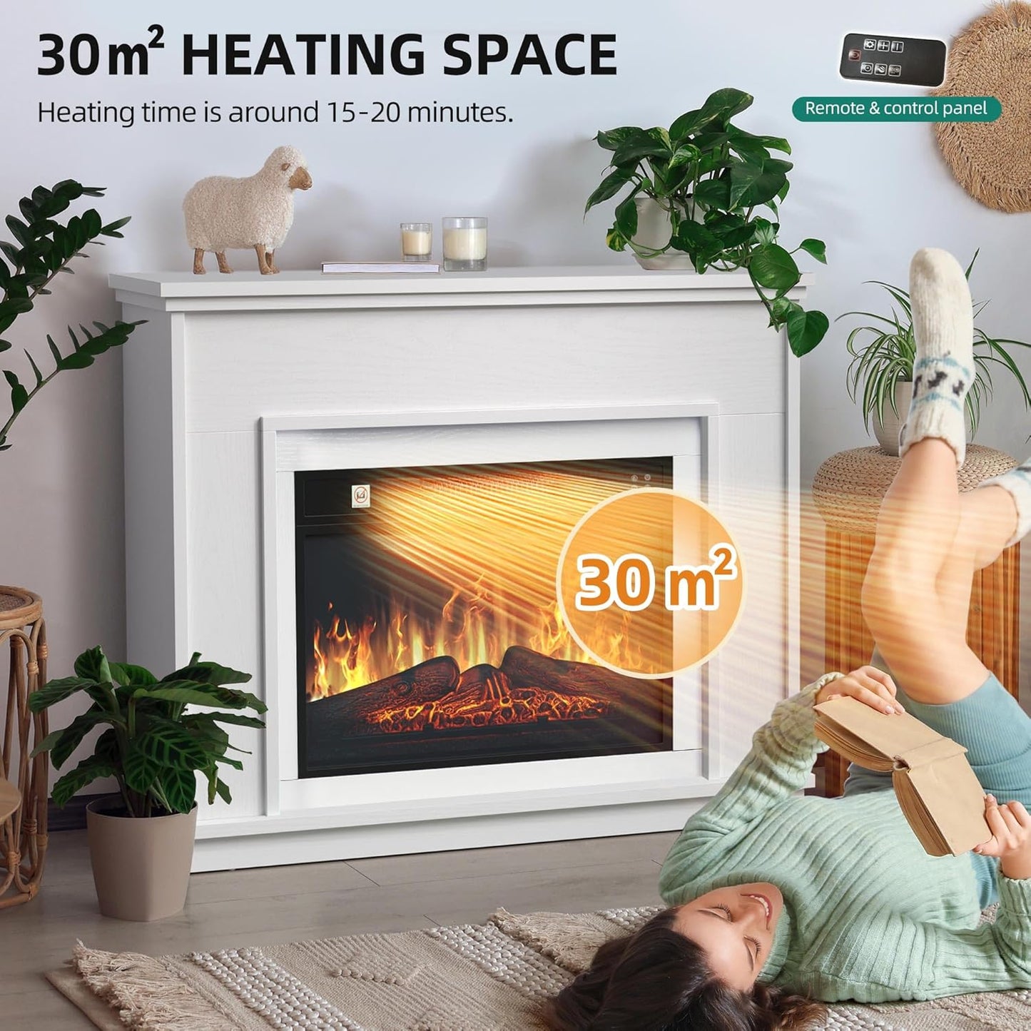 YITAHOME Electric Fireplace, 23 Inch Realistic 3D Flame Effect, Heat-Free Standing Electric Fireplace with Timer and 24-Colour LED Light Strip and Remote Control