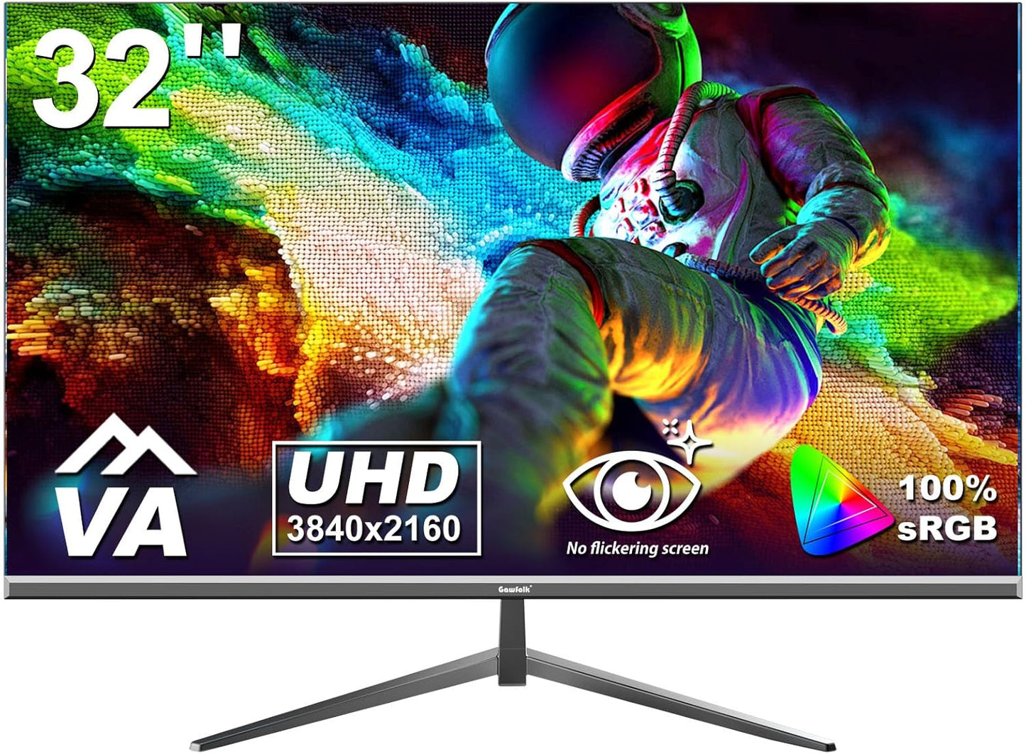 Gawfolk PC Monitor 32 Zoll UHD 4K 60Hz, Ultraklar (3840×2160p) Computer Bildschirm mit FreeSync, HDMI, DisplayPort, 178° Betrachtungswinkel, Unterstützt VESA100*100mm