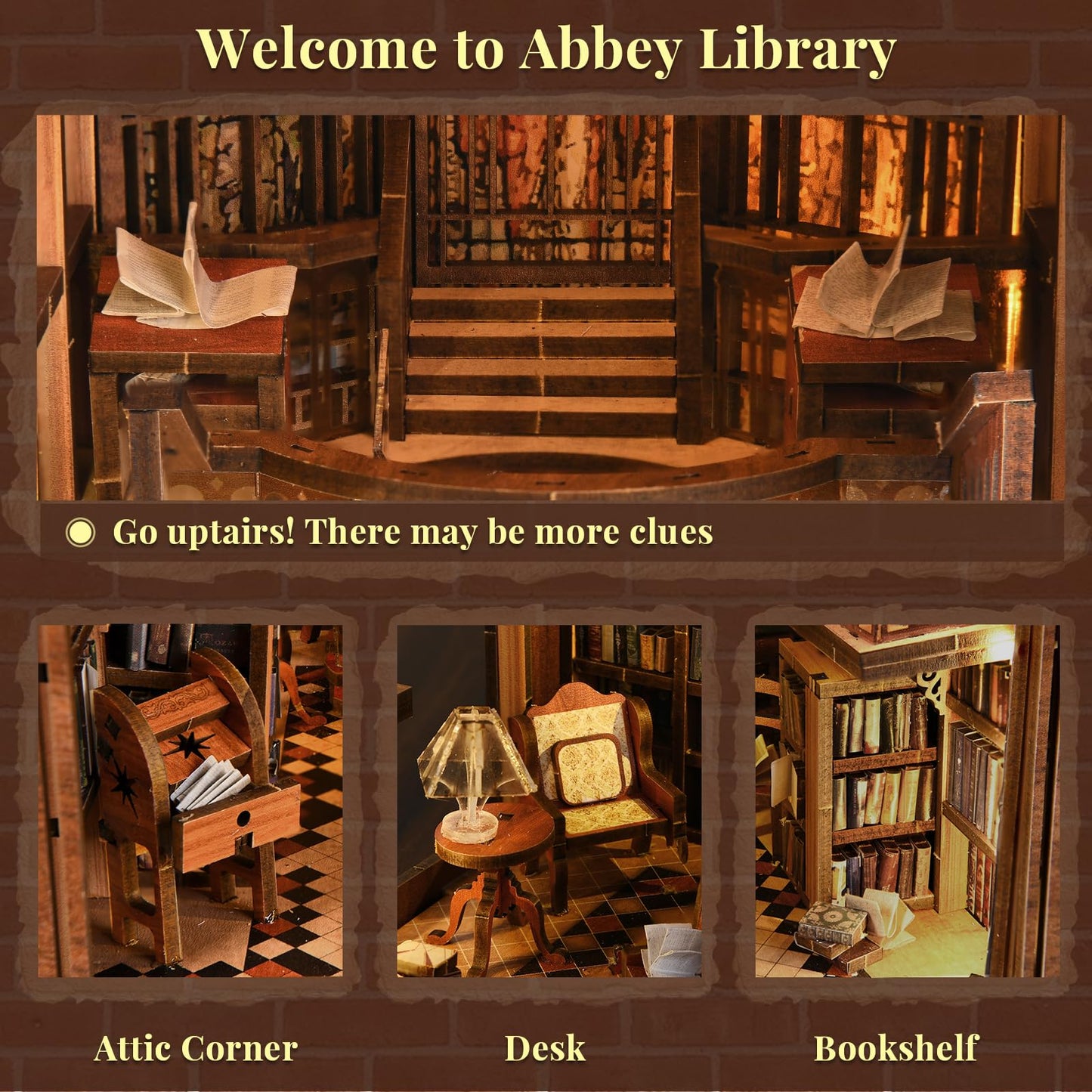 MiniCity Book Nook Kit, DIY Miniature Dollhouse Booknook Kit, 3D Wooden Puzzle Bookend Bookshelf Insert Decor for Teenagers and Adults (Library of Gods Max)