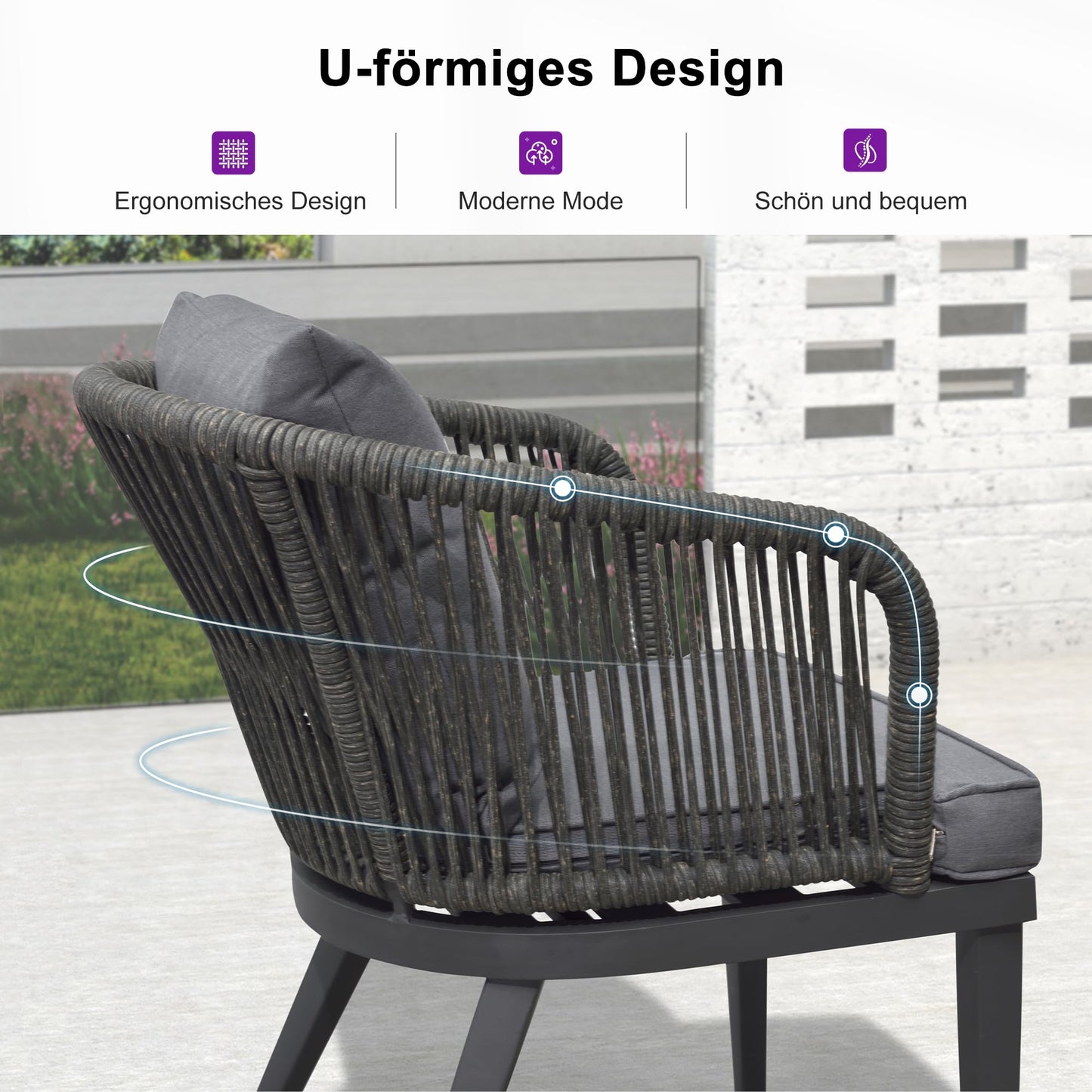 PURPLE LEAF 9-TLG Gartenmöbel Set,Aluminium Terrassenmöbel 8 Gartenstühle mit Tisch Balkonmöbel Essgruppe Gartengarnitur, Grau