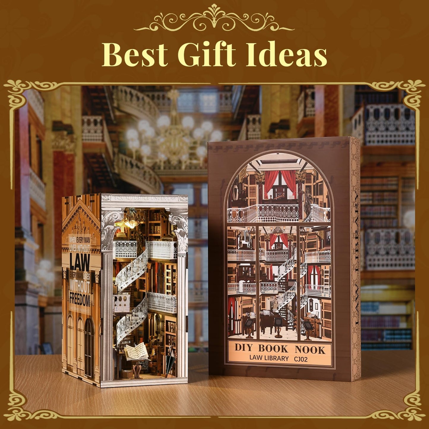 MiniCity Book Nook Kit, DIY Miniature Dollhouse Booknook Kit, 3D Wooden Puzzle Bookend Bookshelf Insert Decor for Teenagers and Adults (Library of Gods Max)