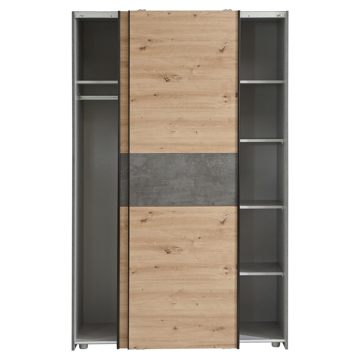 FORTE OZZULA Wardrobe 120, Wardrobe, Sliding Door Wardrobe, Bedroom Wardrobe, Scandinavian 2 Door Shelves, Clothes Rail, White/Artisan Oak, 120 cm Wide x 190.5 cm High x 61 cm Deep