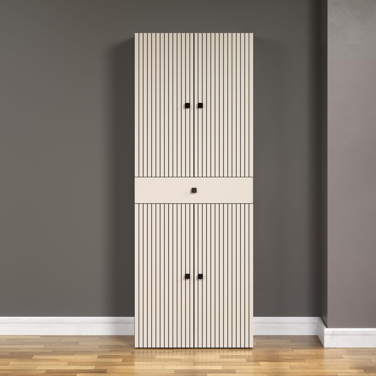 trendteam smart living - PureBliss - Hochschrank - Eiche - Badezimmerschrank in moderner Rillenoptik - edle Metallgriffe - (BxHxT) 40 x 186 x 31 cm - 2 praktische Einlegeböden - kratzfest