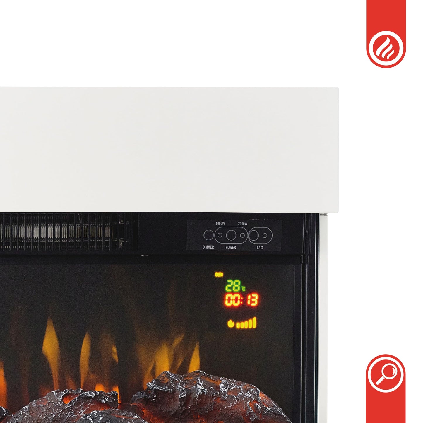 KAMINIO Henri Electric Fireplace with Heater, 3D Flame Effect, Wooden Compartment, Remote Control (White)