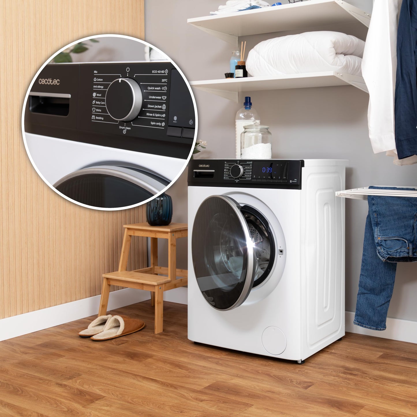 Cecotec Waschmaschine 8Kg Frontlader Bolero DressCode 8610 Inverter Steel A. 1400 U/min, Steam Max, Inverter Plus Motor, 15 Progr, OnSmart, Smooth Wash, Stop&Go, Antibakterielle Dichtung, Drum Clean