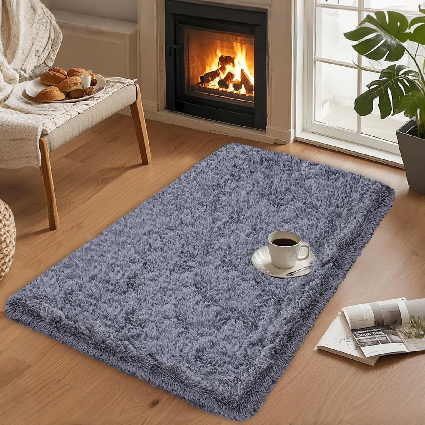 High Pile Living Room Rug, 140 x 200 cm, Cream Fuzzy Shaggy Fluffy Rug for Bedroom Rugs, Modern Plush Living Room Rug, Bed Rug, High-Pile Carpet, Non-Slip for Children's Room