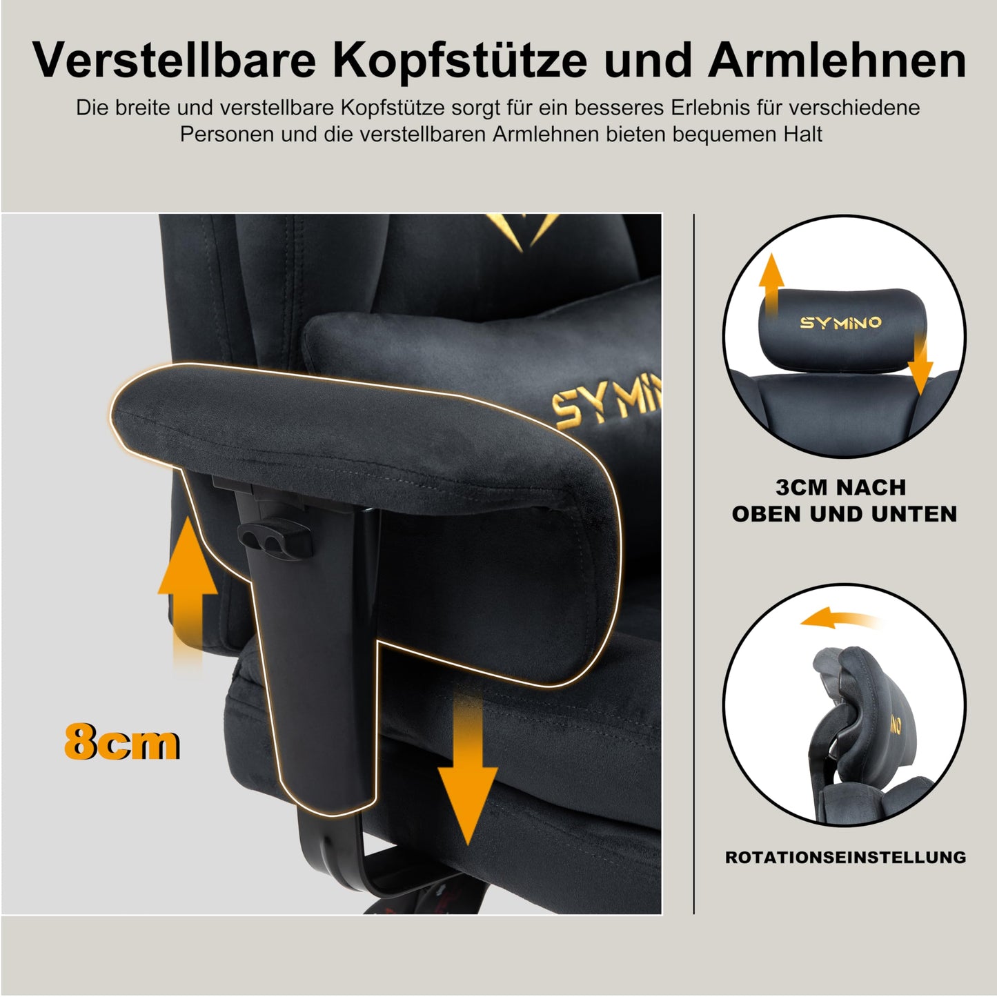 Symino Gaming Stuhl Chefsessel Bürostuhl Ergonomisch, Wildlederimitat Schreibtischstuhl mit Fußstütze Höhenverstellbarer Office Chair Computerstuhl 130kg, Schwarz