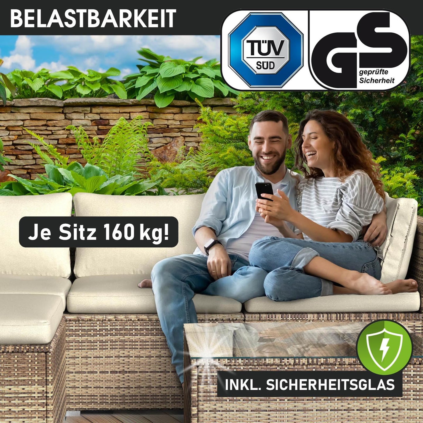 BRAST® Gartenmöbel Lounge Set XXL | 8-12 Personen viele Modelle & Farben | inkl. extra Dicke Kissen | TÜV geprüft | Outdoor Loungemöbel Sitzgruppe Essgruppe Garnitur | Dreams Grau
