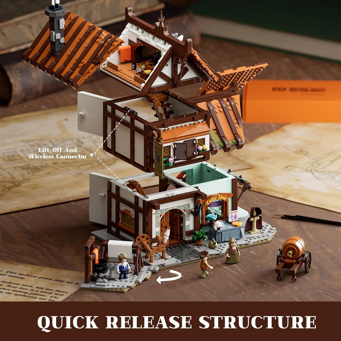 FUNWHOLE Medieval Dressmaking Workshop Luminous Building Set - Modular Collectible for Adults & Teenagers, 1994 Pieces - Home Decoration, Stress Relief