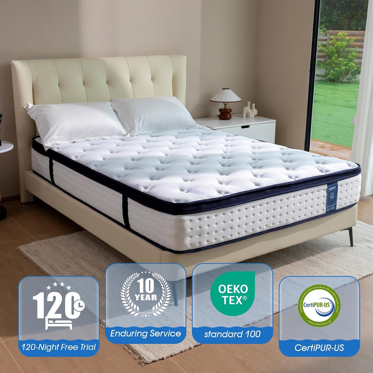 Grbsy Hybrid Mattress with Pocket Spring and 7-Zone Support, Memory Foam - Ergonomic Comfort and Motion Insulation, 180 x 200 x 26 cm