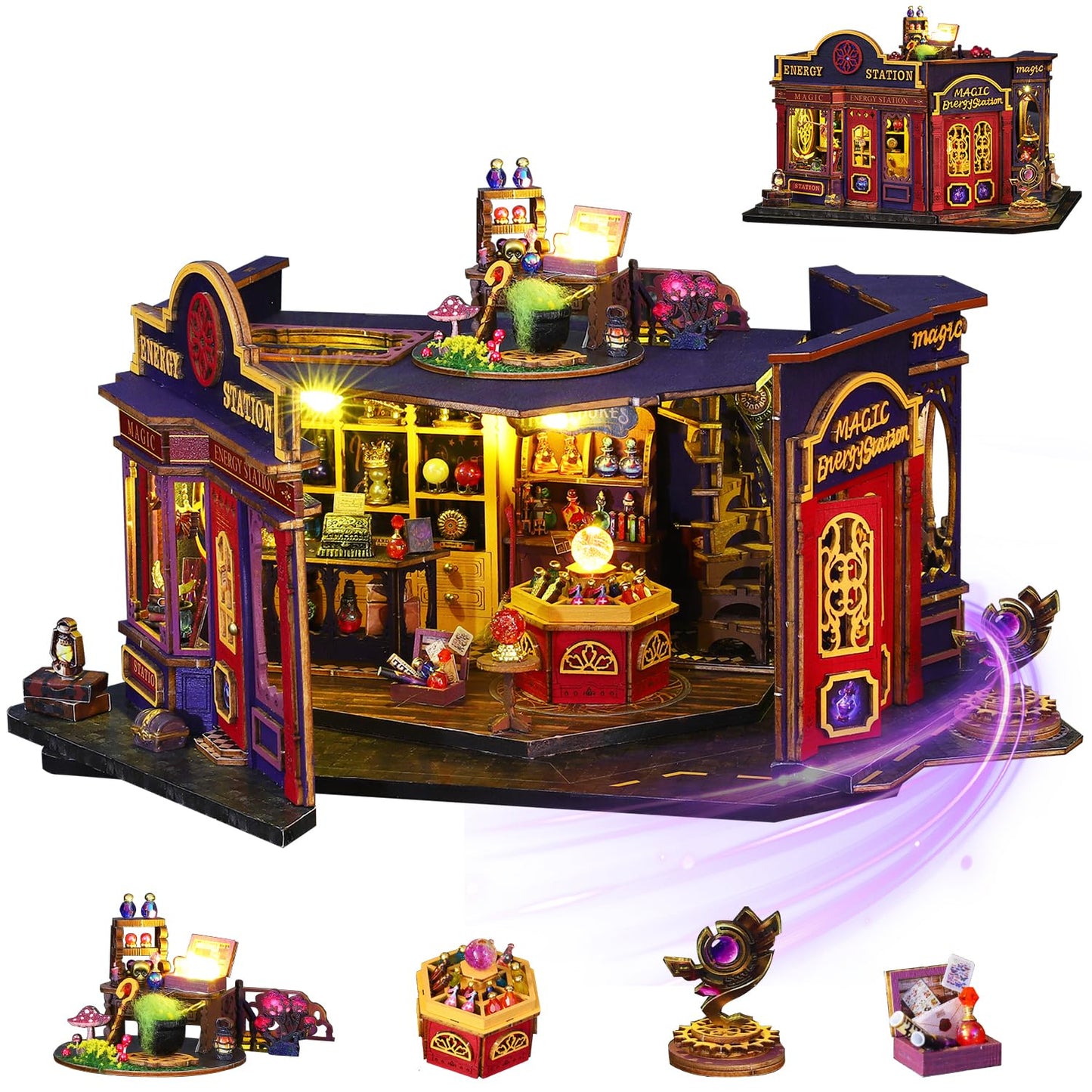Mostop DIY Miniature Dollhouse Kit,Wooden Dollhouse Construction Kit,Miniature House Kit with LED Light und Bewegungen,Creative Room Idea for Children/Adults,Magic House,DIY Kits (Twilight Book City)