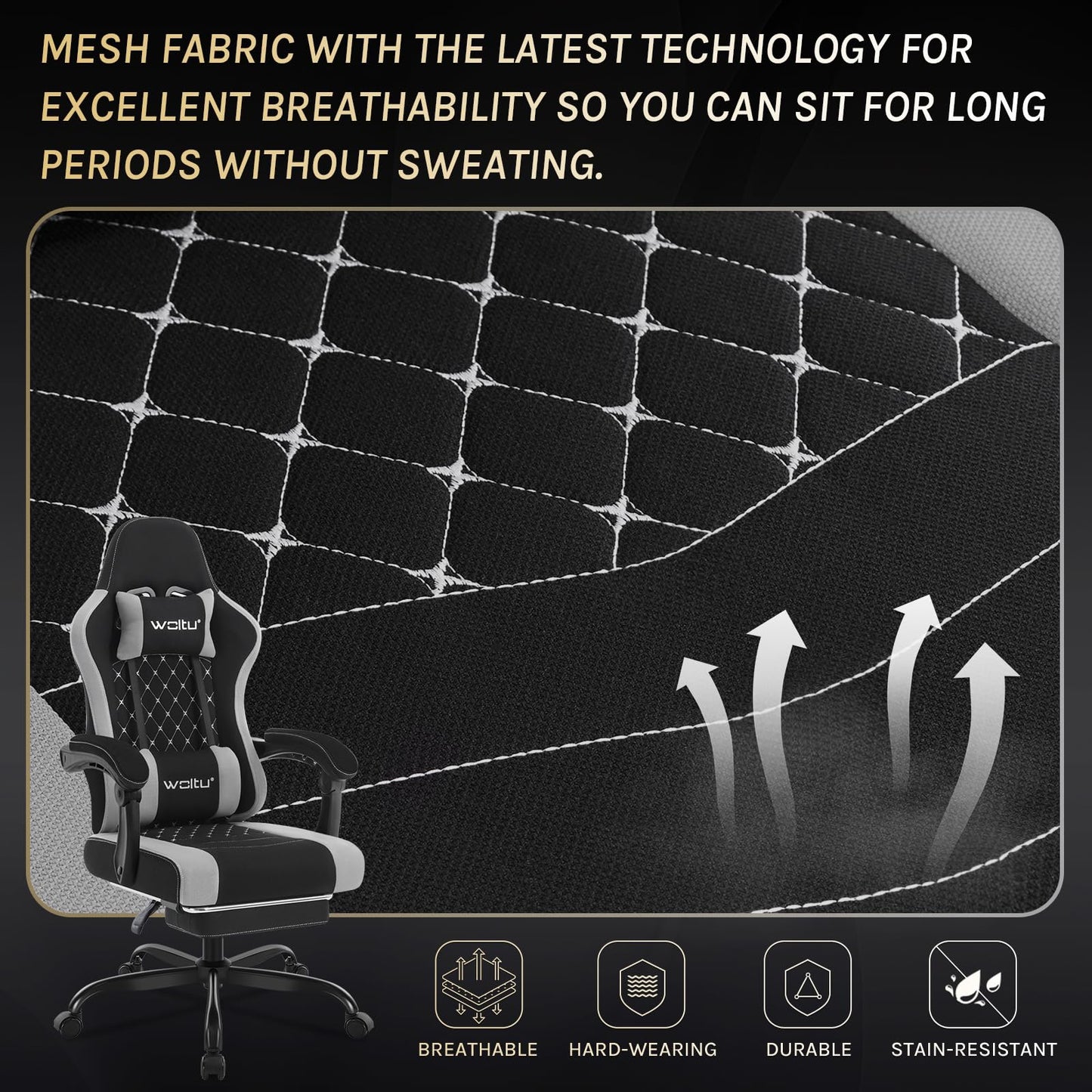 WOLTU Gaming Stuhl mit Massagefunktion, Computerstuhl Ergonomisch, Taschenfederkissen, Lendenmassage, Kopfkissen, Fußstütze, Drehstuhl, 150 kg, Netzstoff, Rosa+Weiß