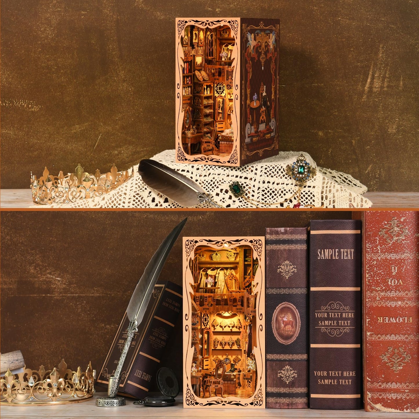 MiniCity Book Nook Kit, DIY Miniature Dollhouse Booknook Kit, 3D Wooden Puzzle Bookend Bookshelf Insert Decor for Teenagers and Adults (Library of Gods Max)