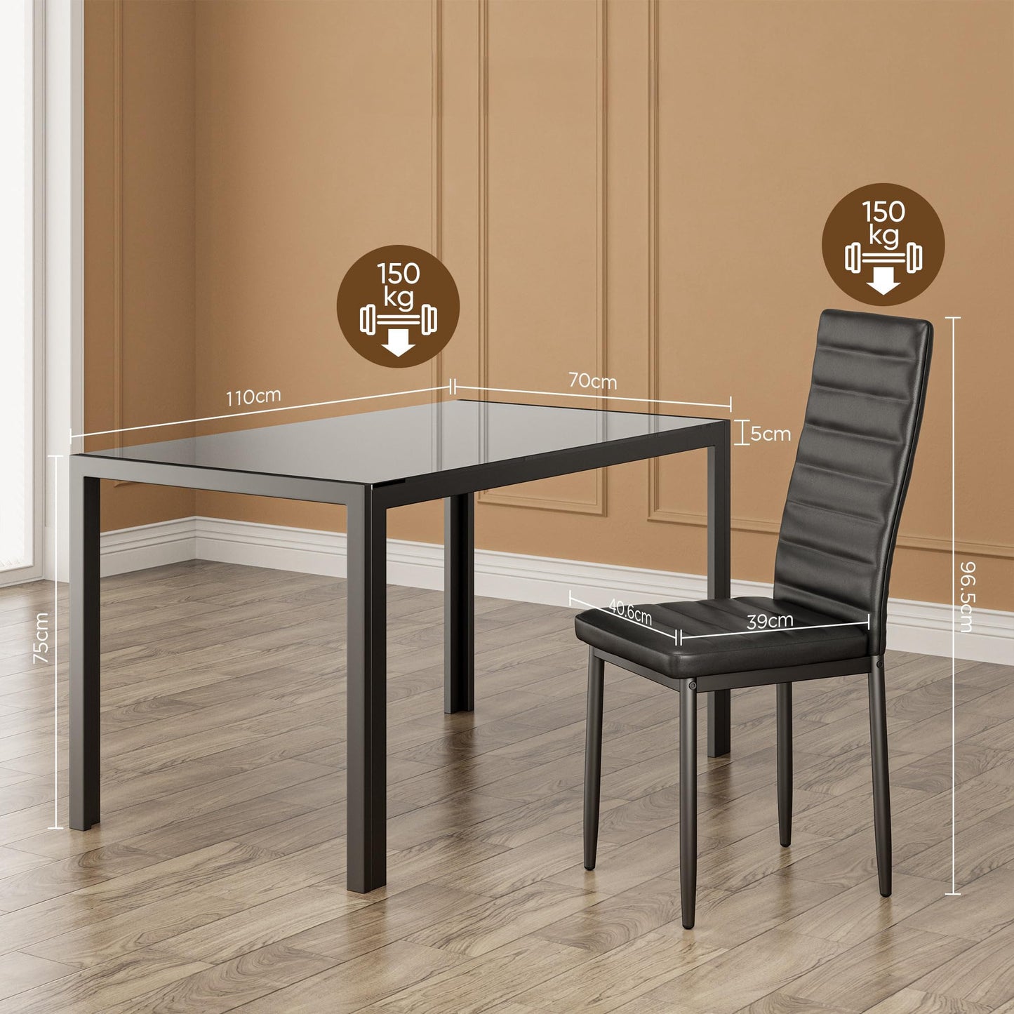 Bealife Dining Table with 4 Chairs Set, Dining Table and Chairs for 4 People, Dining Room 6 Chairs and Table, Set with Dining Table and Chairs for Kitchen, Dining Room and Living Room (Black, 4