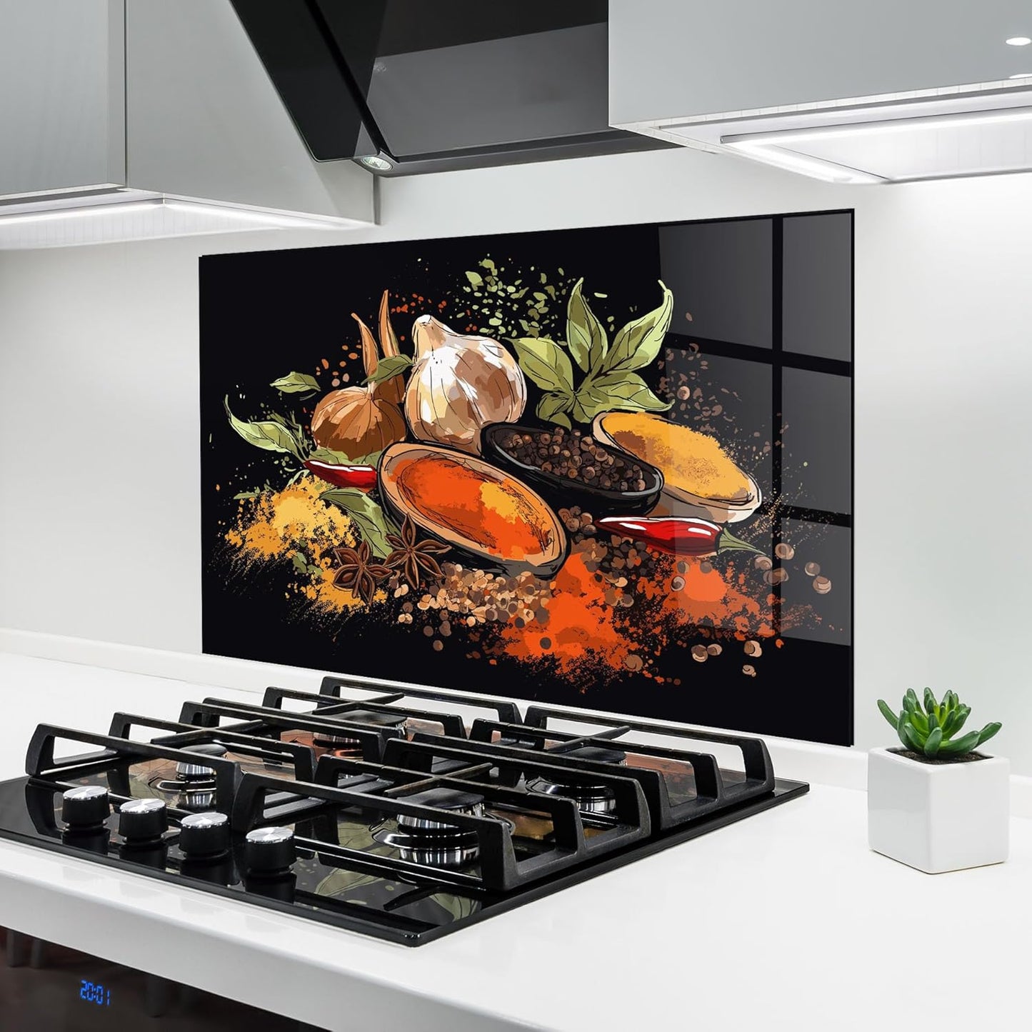 ARTHUB® Küchenrückwand aus Glas 50x70 cm, 5mm ESG | Spritzschutz, Glasplatte, Herdspritzschutz, Wandschutz für Herd, Hartglas, Lebensmittel, Gewürze, Heart Spice Powders