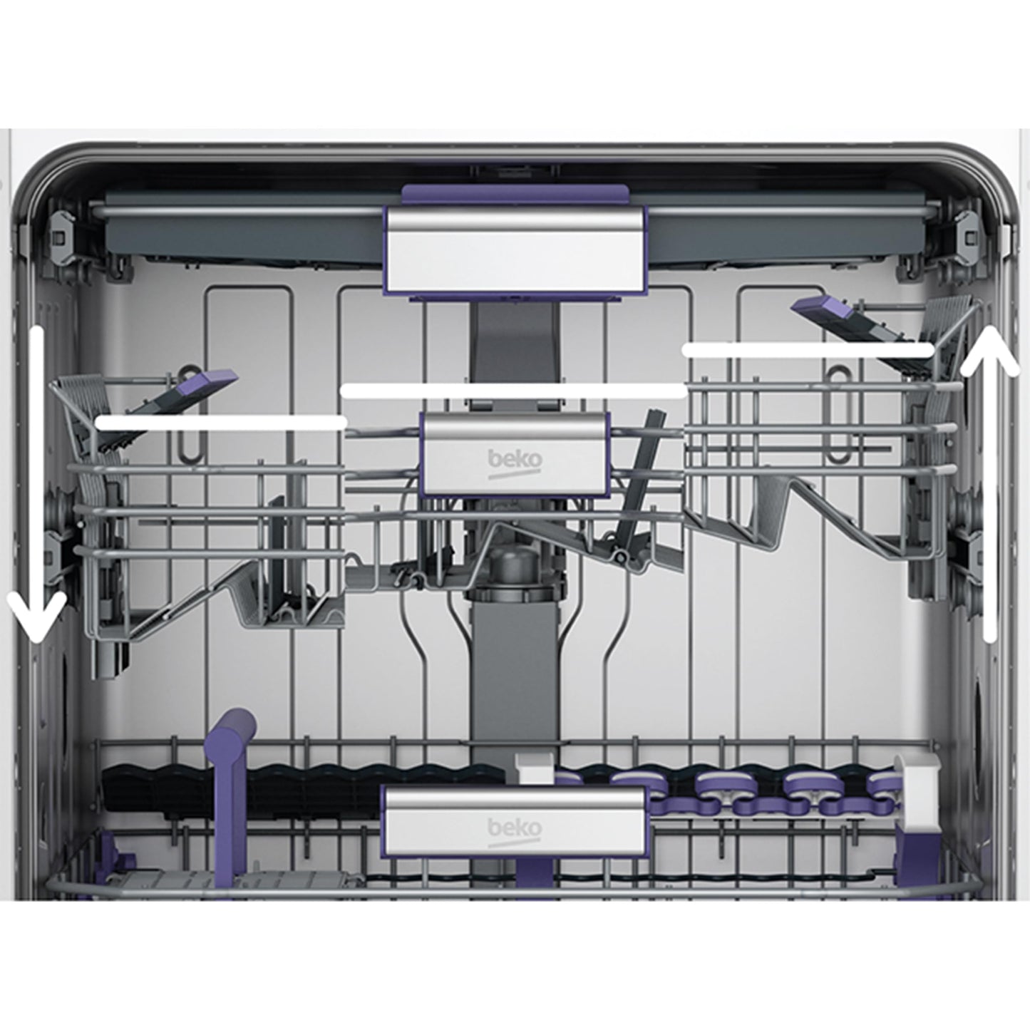 Beko BDIN16420 Fully Integrated Dishwasher / Sliding Cutlery Basket / Detergent Compartment with Sliding Lock / Self-Adjusting Door Spring / 14 place settings