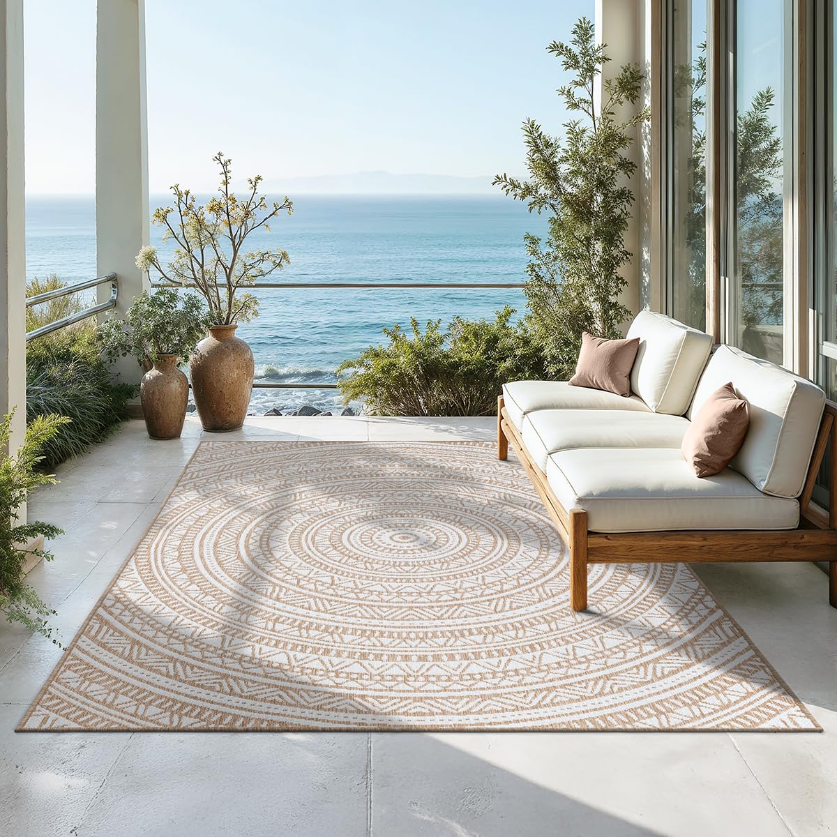 the carpet Mistra - Moderner In- und Outdoor Teppich, perfekt für das Wohnzimmer, Schlafzimmer oder die Terrasse, Wetterfest, langlebig und pflegeleicht, Natur, 300 x 400 cm