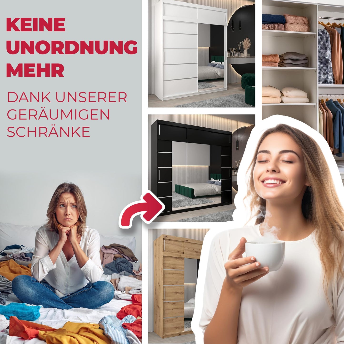 MEBLE KRYSPOL Verona 4 250 Bedroom Wardrobe Sliding Doors Cabinet with Mirror Wardrobe with Mirror Sliding Door Wardrobe Sliding Doors - 250 x 240 x 62 cm - Sonoma with Extension