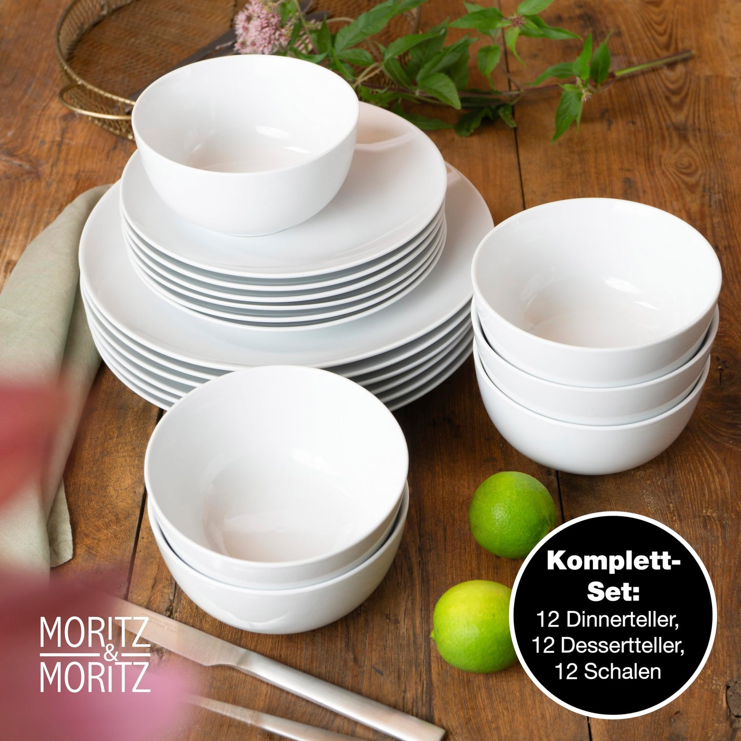 Moritz & Moritz BASIC Kaffeetassen Set 6-teilig - ca. 300ml aus hochwertigem Porzellan in klassischem Weiß - Perfekt für Kaffee, Tee, heiße Schokolade, Cappuccino