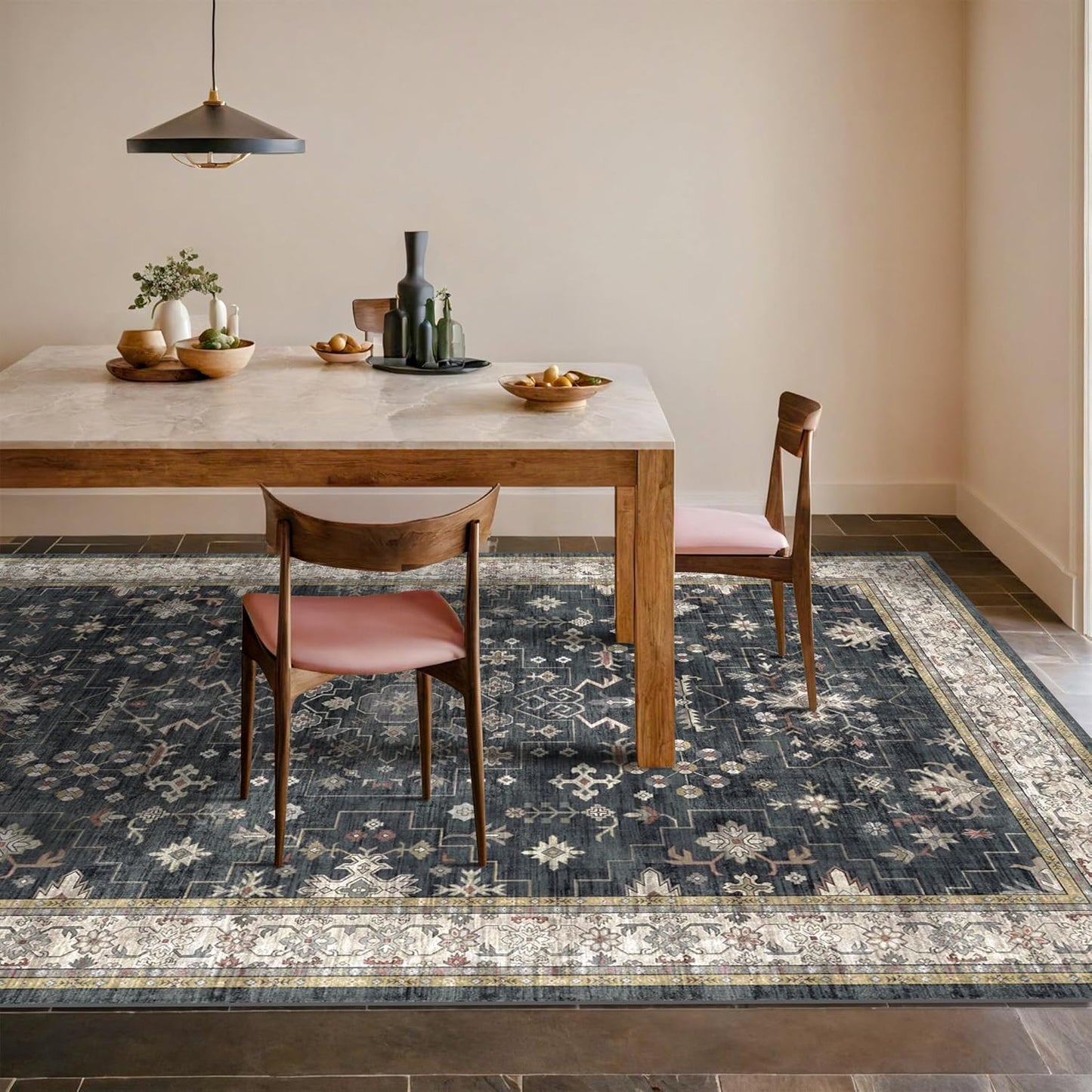 Black Washable Entry Rug, 2x3 Small Rugs for Entryway Kitchen Bathroom Door Mat Indoor Entrance, Non Slip Rubber Backing, Stain & Fade Resistant, Ashen Charcoal Floral Farmhouse Decor