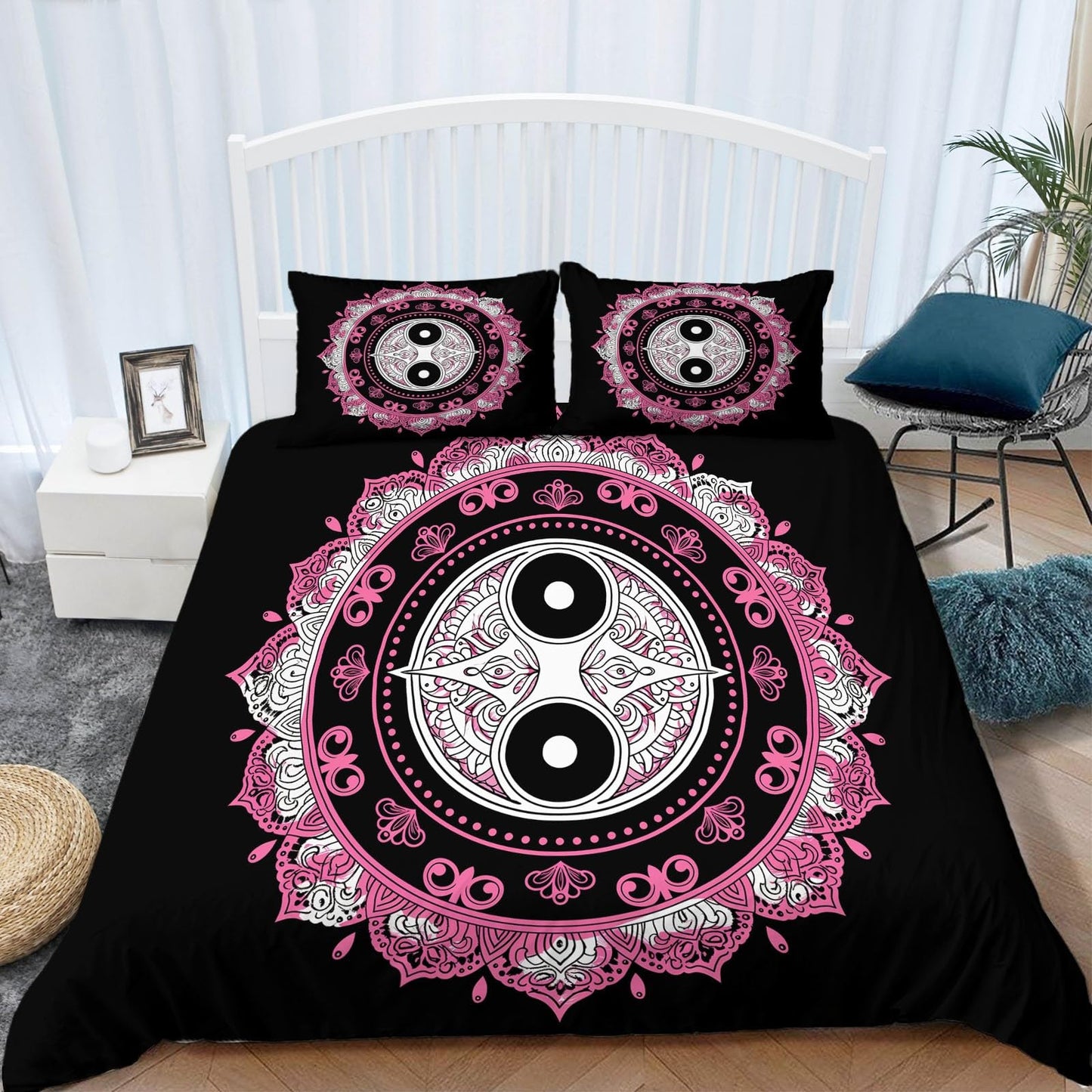 Bed Linen 135 x 200 cm Halloween Moon Black Cat Grey 3D Printed Duvet Cover Easy Care 3-Piece Bedding Set Polyester Cotton with Zip and 2 Pillowcases