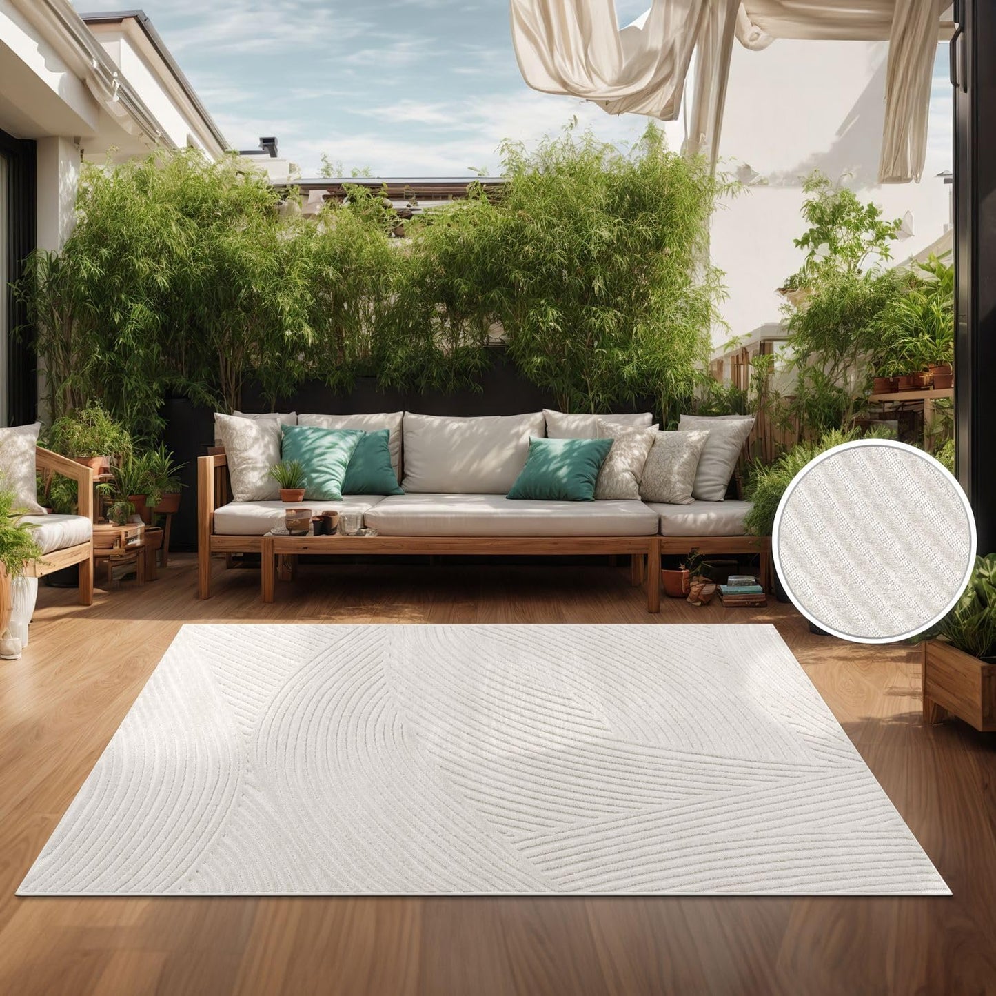 TT Home Indoor and Outdoor Rug Weatherproof Balcony Bedroom Boho Skandi Motif Plain Colours Colour: Cream 3, Size: 60 x 100 cm