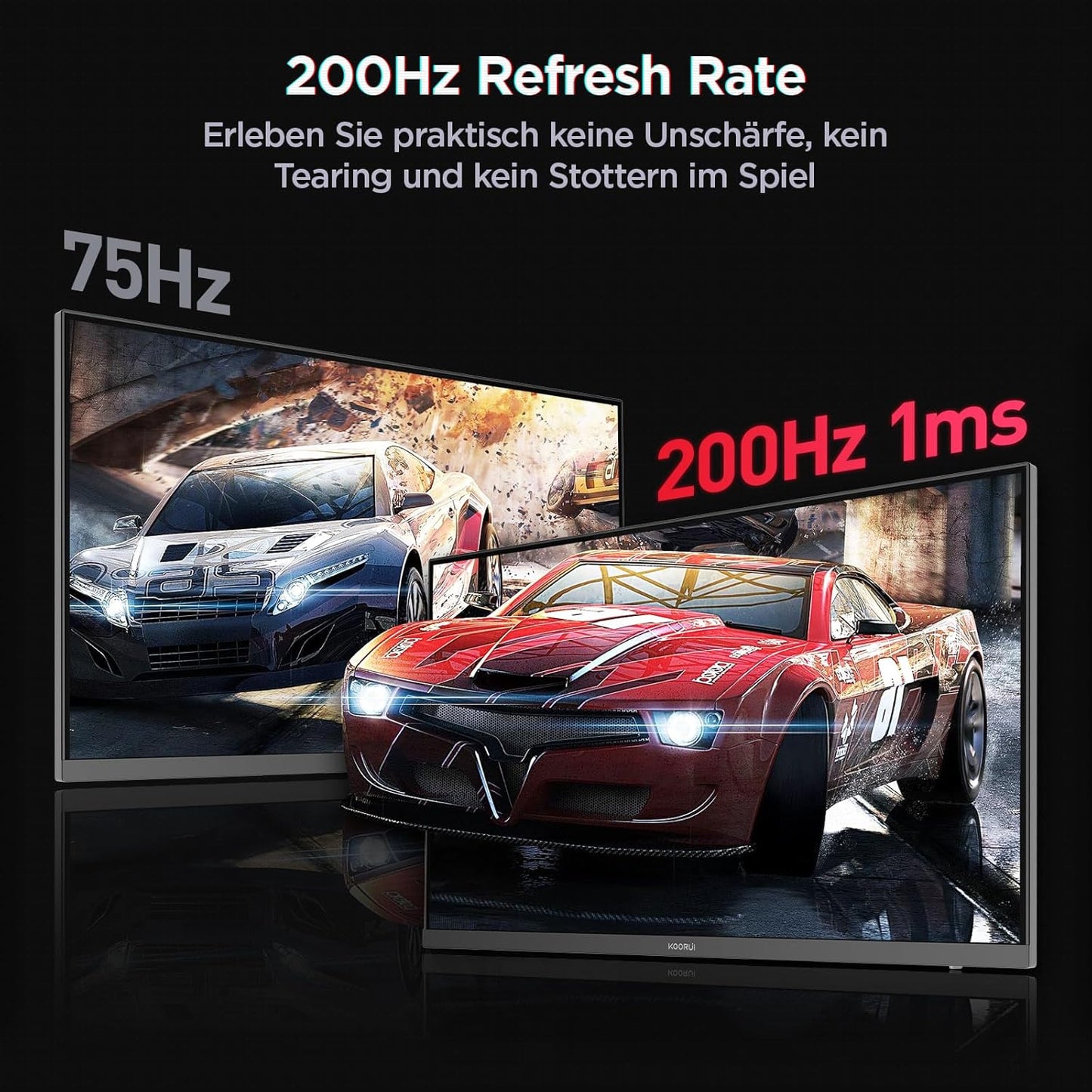 KOORUI Gaming Monitor 24 Inches, 200Hz PC Screen FHD 1920 x 1080 Fast IPS HDR400, Adaptive Sync 1ms, HDMI 2.0 & DP 1.4, VESA 75 x 75 mm-G2411P