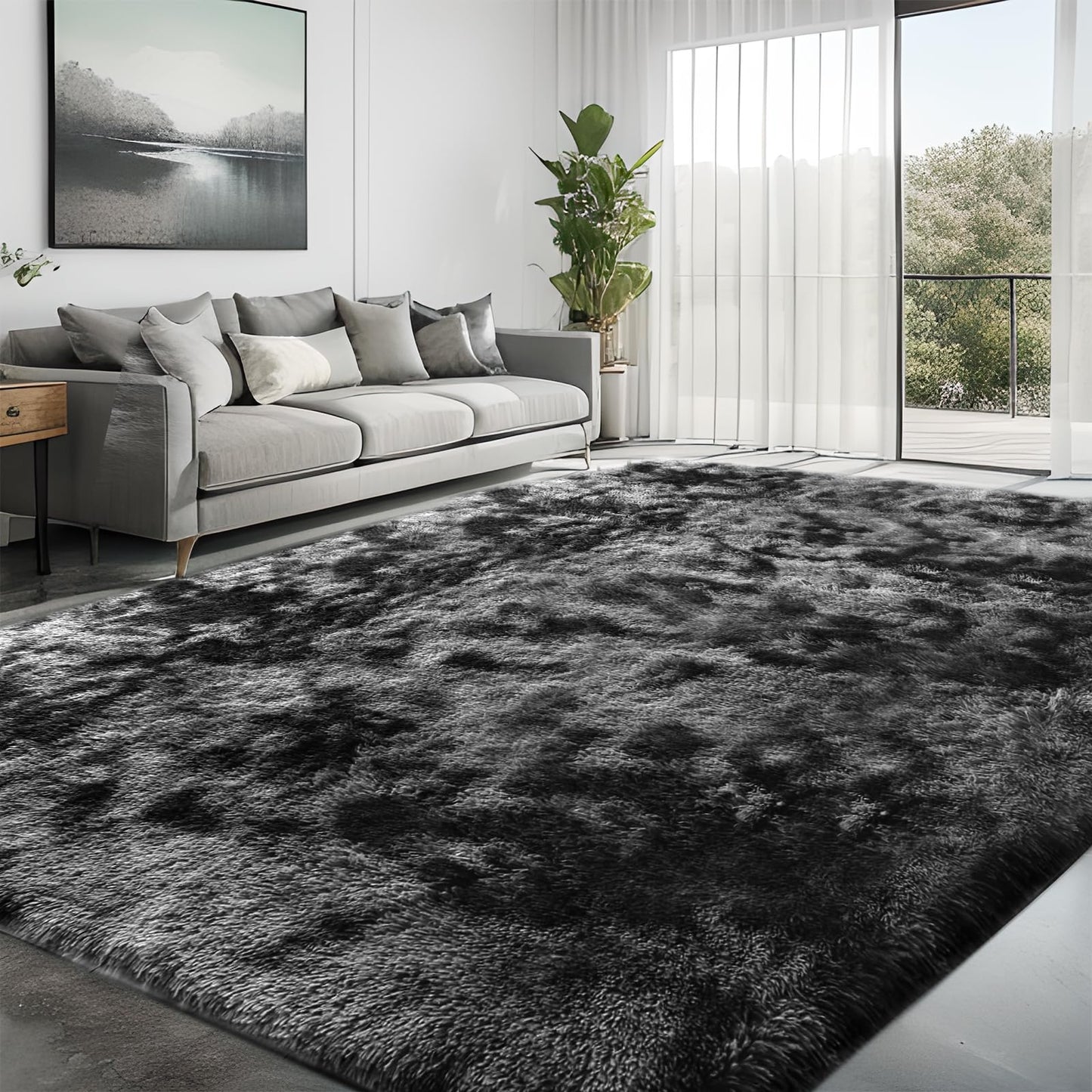 ZRSDIXKI Living Room Rugs 160 x 230 cm, Extra Large Shaggy Soft Rug, Fluffy Area Carpet, Modern Tie-dye Carpet, Washable Rugs for Home Decor, Bedroom, Dorm, Kids Room Lounge Office, Dark Grey