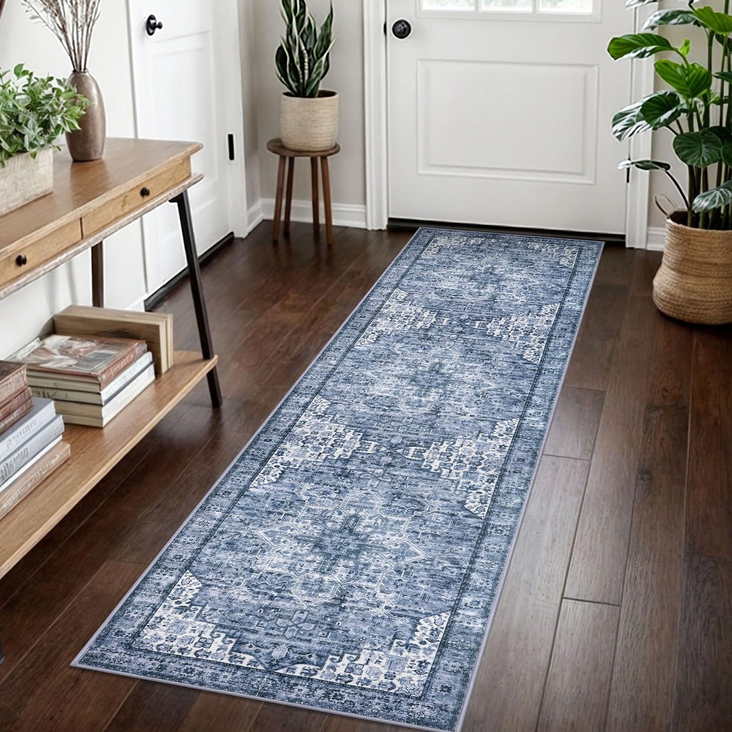 2x3 Blue Washable Rug for Entrance, Soft Traditional Area Rug, Non-Slip Printed Kitchen Rugs, Low-Pile Medallion Indoor Door Mat, Small Farmhouse Carpet for Entryway Kitchen Foyer Bedside