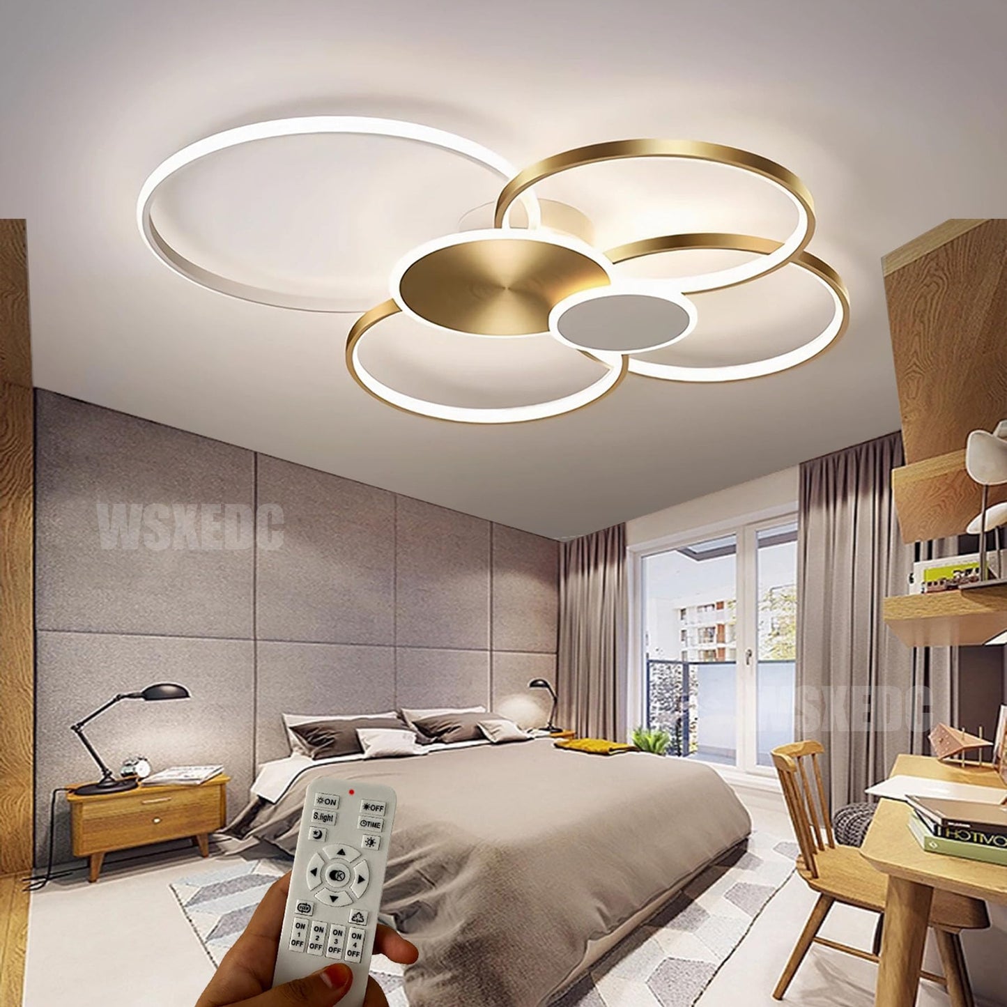 Dimmbare LED 6 Ring Wohnzimmerleuchte LED-Deckenleuchte moderne kreative Deckenbeleuchtung Innenbeleuchtung für die Augenpflege Für Schlafzimmer Büro Esszimmer Jugendzimmer (Weiß, L80cm 71W)