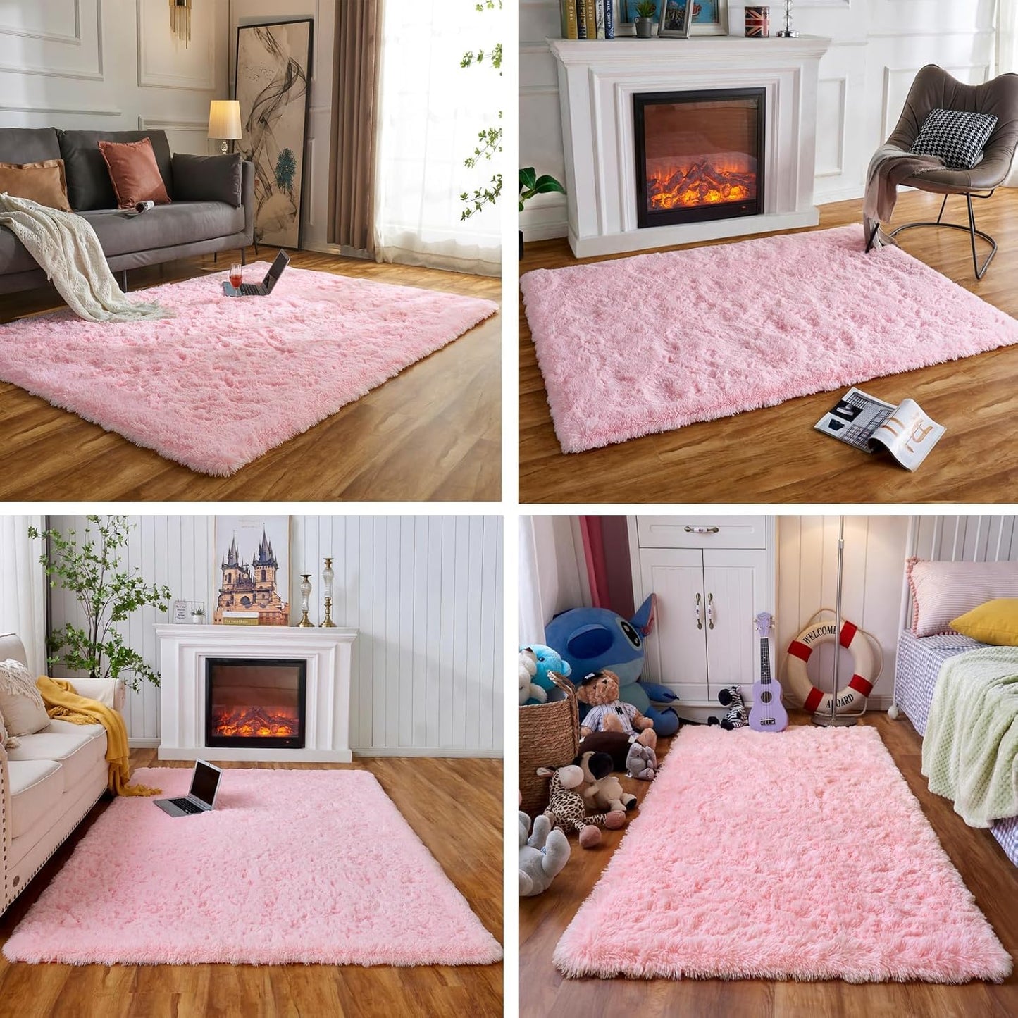 Obundi Pink Rug, Fluffy Living Room, Rugs, Teenager's Room, Girls, Soft Non-Slip Bedroom Carpet, Office, Small Rug (Pink, 60 x 120 cm)