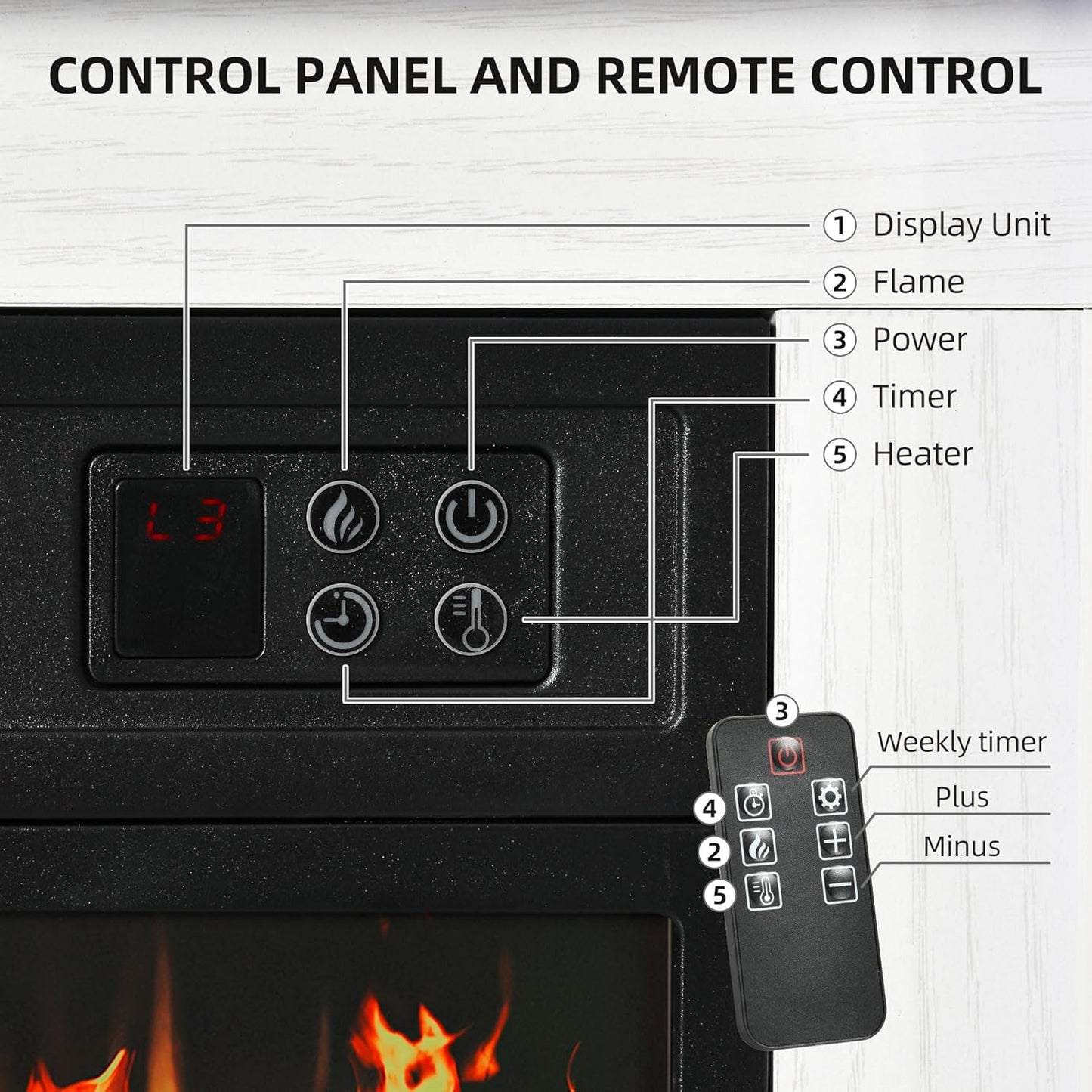 YITAHOME Electric Fireplace, 23 Inch Realistic 3D Flame Effect, Heat-Free Standing Electric Fireplace with Timer and 24-Colour LED Light Strip and Remote Control