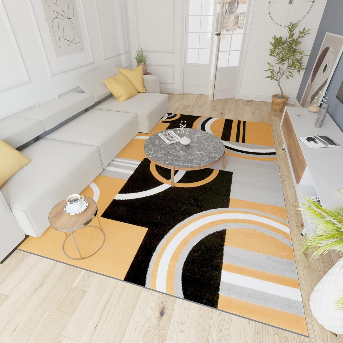 Mazovia Modern Rug, Short Pile, Oeko-Tex Rug for Living Room, Bedroom, Dining Room, Robust and Easy to Clean, Low Pile Height, Grey Yellow, 250 x 350 cm