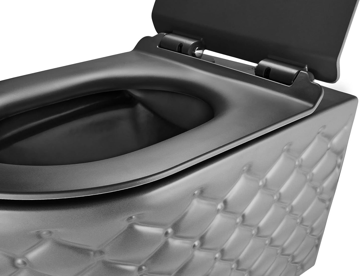 RD Luxury Spülrandloses Hänge-WC Grau Matt – Wandtoilette aus Keramik mit Softclose WC-Sitz, Schallschutz & Komplettset
