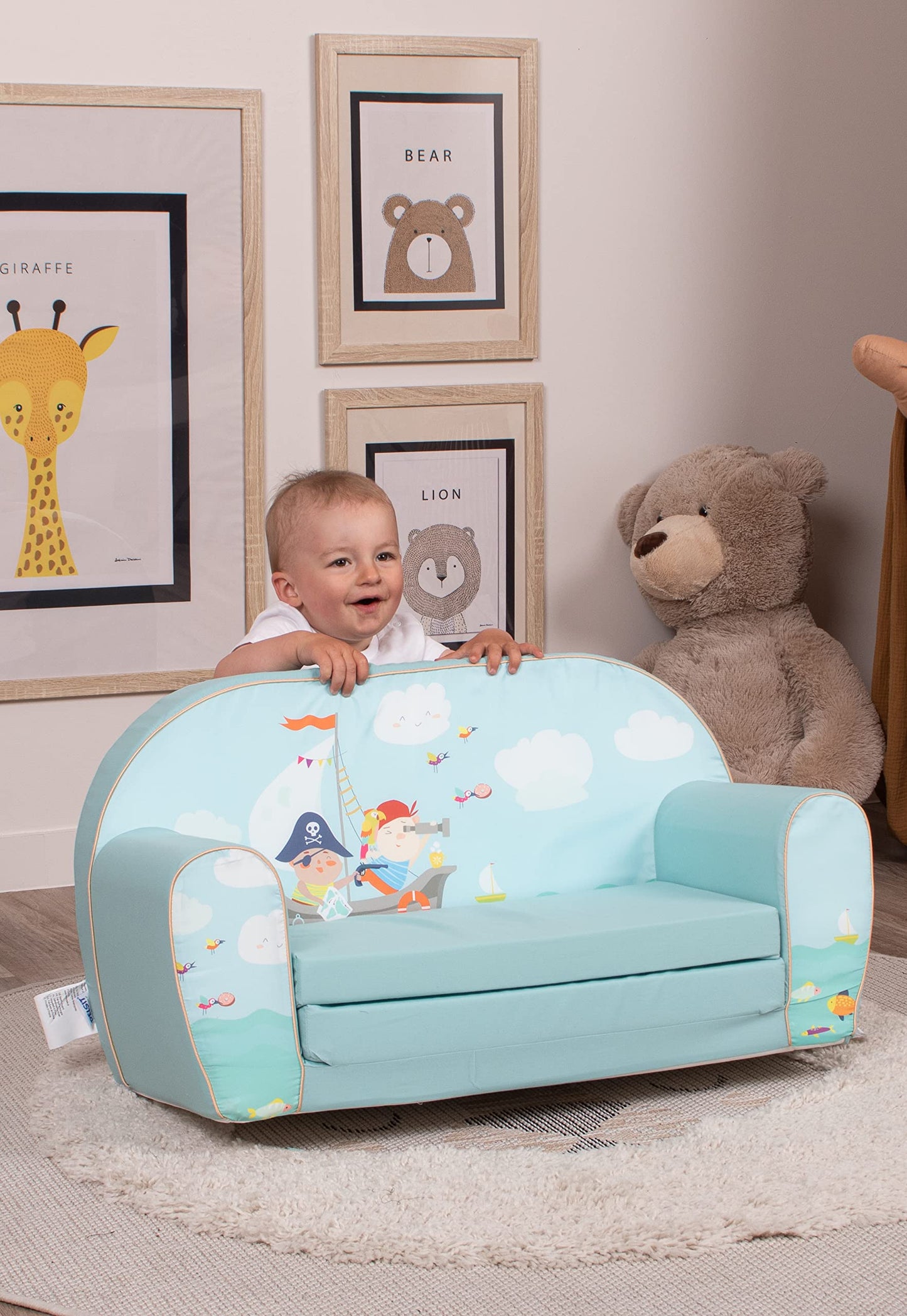 Delsit Kindersofa zum Ausklappen - Kinder Sofa mit Schaumstofffüllung - Sofa Kinder mit Abnehmbarem Bezug - Kindermöbel Kindersofa Mädchen & Jungen- 9 Monate bis 4 Jahre - DT2-22042