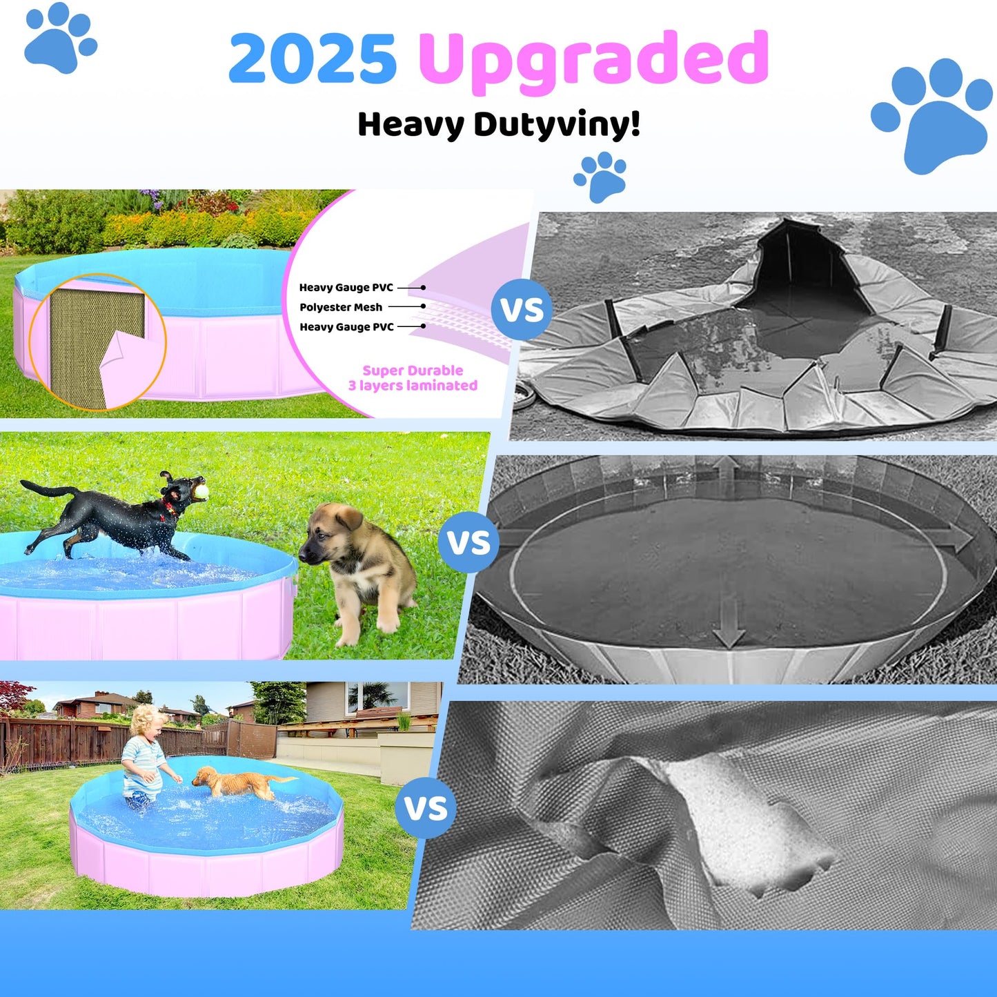 CACSPS Faltbarer Hundepool, 221 x 30,5 cm, Kinderpool mit Hartplastik, rutschfeste Hundebadewanne für den Außenbereich, Hinterhof, Faltbarer Hundepool für Kinder, Hunde, Haustiere (rot)