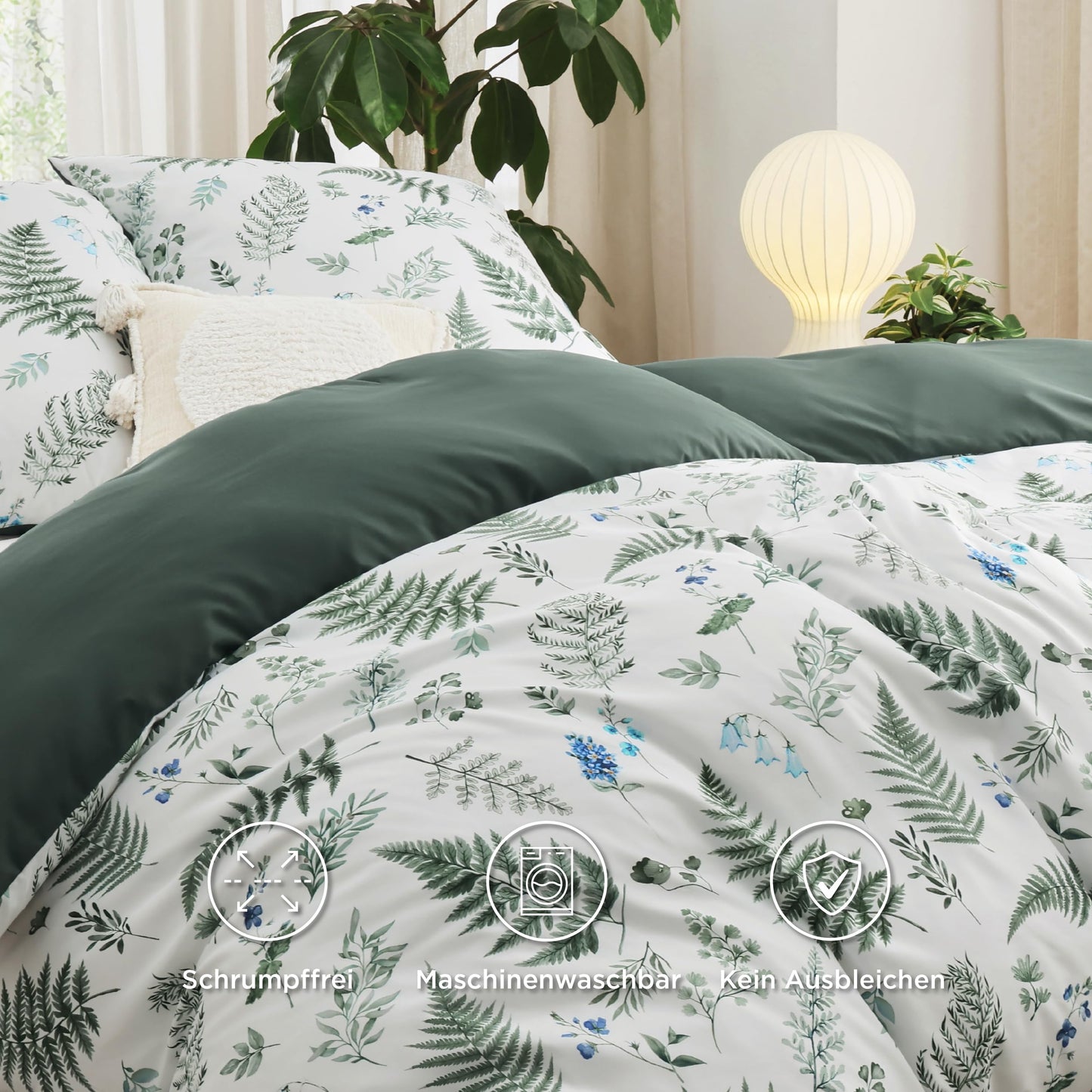 BEDSURE Bettwäsche 135x200 4teilig Bettbezug - Bettwäsche-Sets 135 x 200 cm 2er Set mit 2 Kissenbezüge 80x80cm, ÖKO-TEX Wendebettwäsche Bedding Zweige Grau Muster mit Reißverschluss
