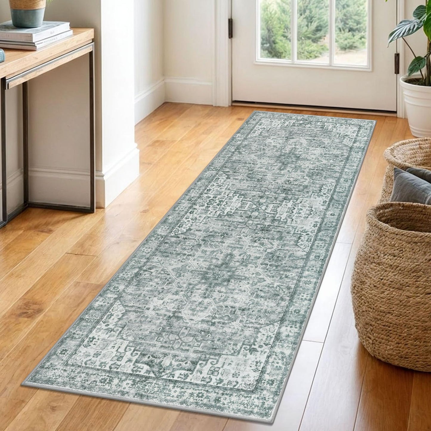 2x3 Blue Washable Rug for Entrance, Soft Traditional Area Rug, Non-Slip Printed Kitchen Rugs, Low-Pile Medallion Indoor Door Mat, Small Farmhouse Carpet for Entryway Kitchen Foyer Bedside