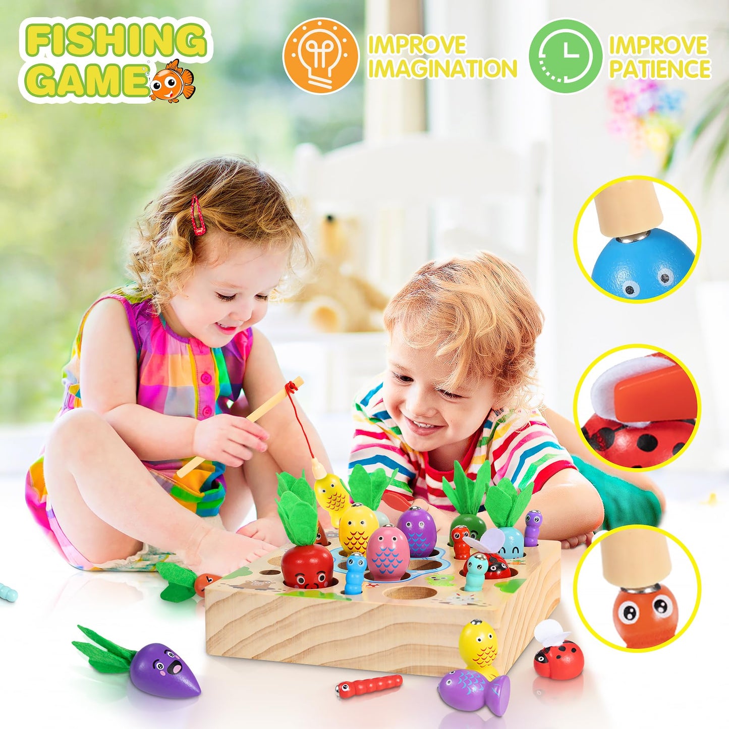 COOLJOY Montessori Toy from 1 Year | Wooden Toy Motor Skills Toy from 1 Year | 8-in-1 STEM Gift for Boys and Girls 2 3 4 Years