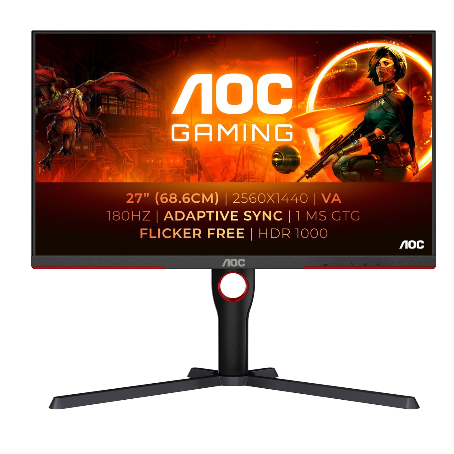 AOC Gaming CU34G2XPD – 34-Zoll-WQHD-Curved-Monitor, 180 Hz, schnelle VA, 1 ms GTG, FreeSync Premium, HDR400, höhenverstellbarer Standfuß (3440 x 1440, HDMI, DisplayPort, USB-Hub)