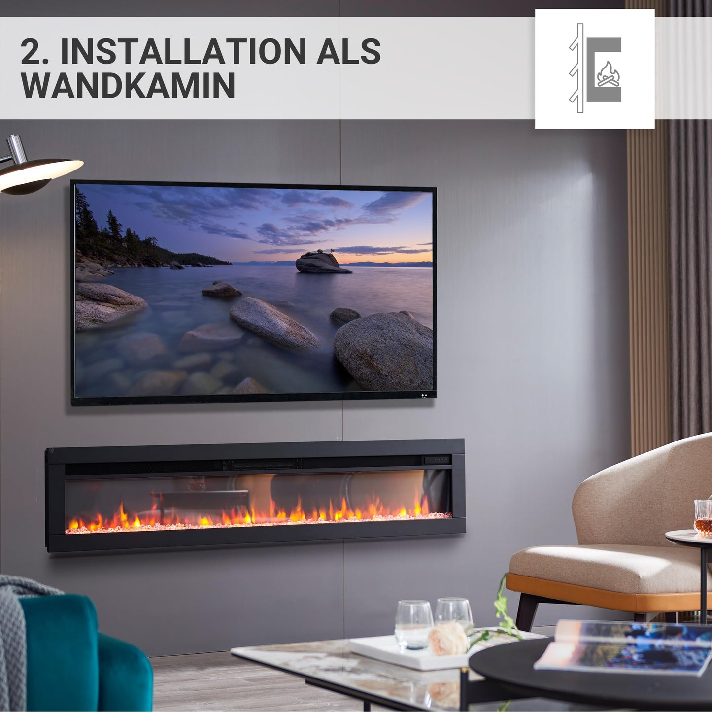 BALDERIA Elektrokamin Agnes 36" | 3in1 Elektrischer Stand-, Wand- oder Einbaukamin mit 3D-Flammeneffekt | Elektro Heizung 1800W | Kamin mit Fernbedienung, Startsteuerung, Timer & Thermostat | Schwarz