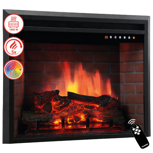 KAMINIO Elektrokamin Luca - Elektrischer Einbaukamin mit Heizung, 3D-Flammeneffekt, 12 Flammenfarben, Fernbedienung (23 Zoll)