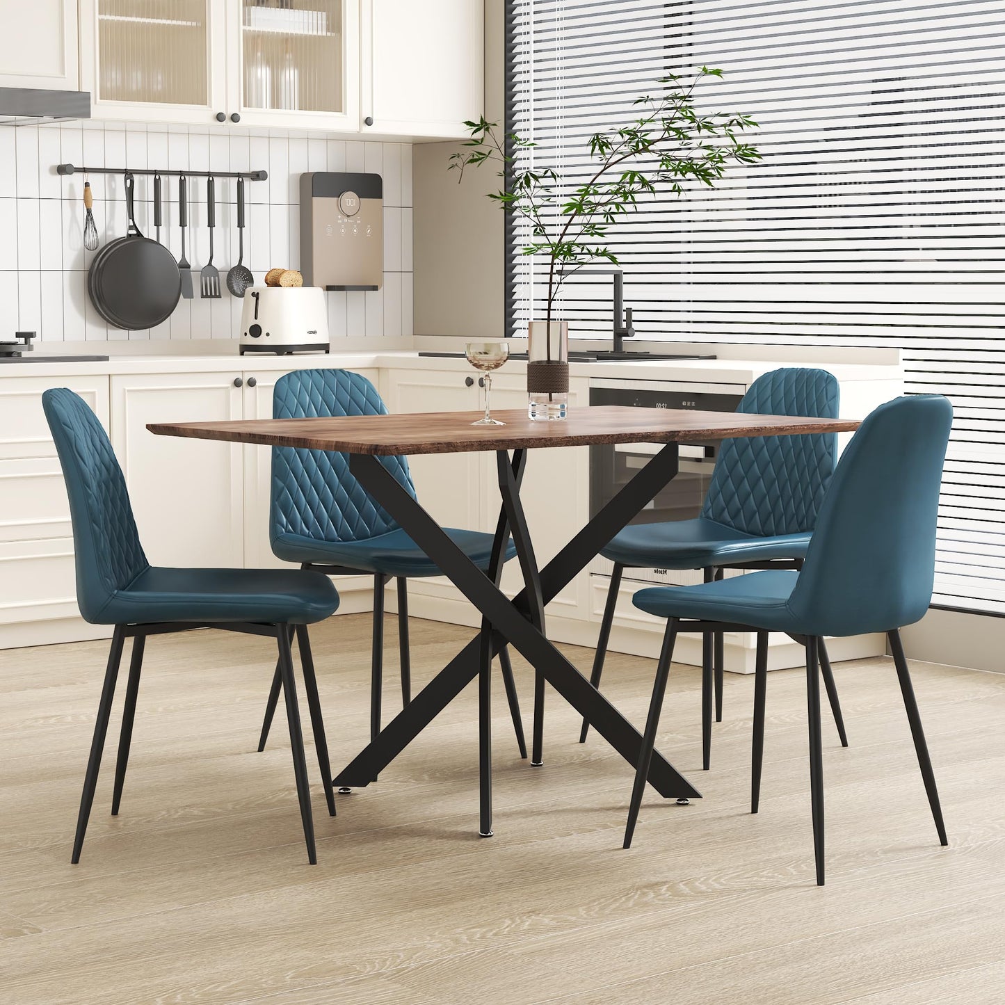 GOLDFAN Glas Esstisch Set 4 Stühle Rechteckiger Esstisch und Rückenlehne Esszimmerstuhl für Küche Wohnzimmer Büro, Grau